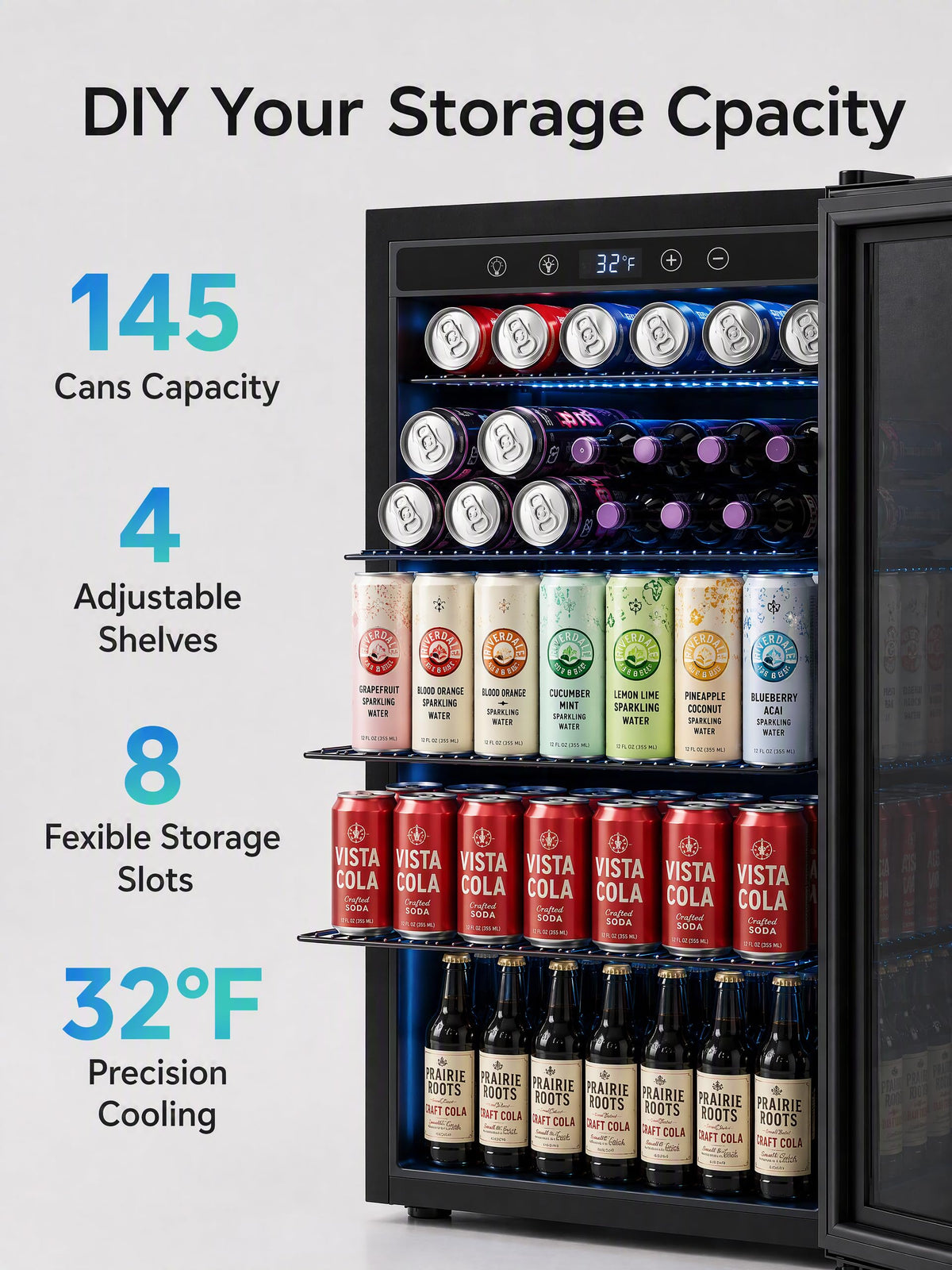 126 Can Mini Fridge, 3.2 Cu.Ft Beverage Refrigerator, Drink Cooler
