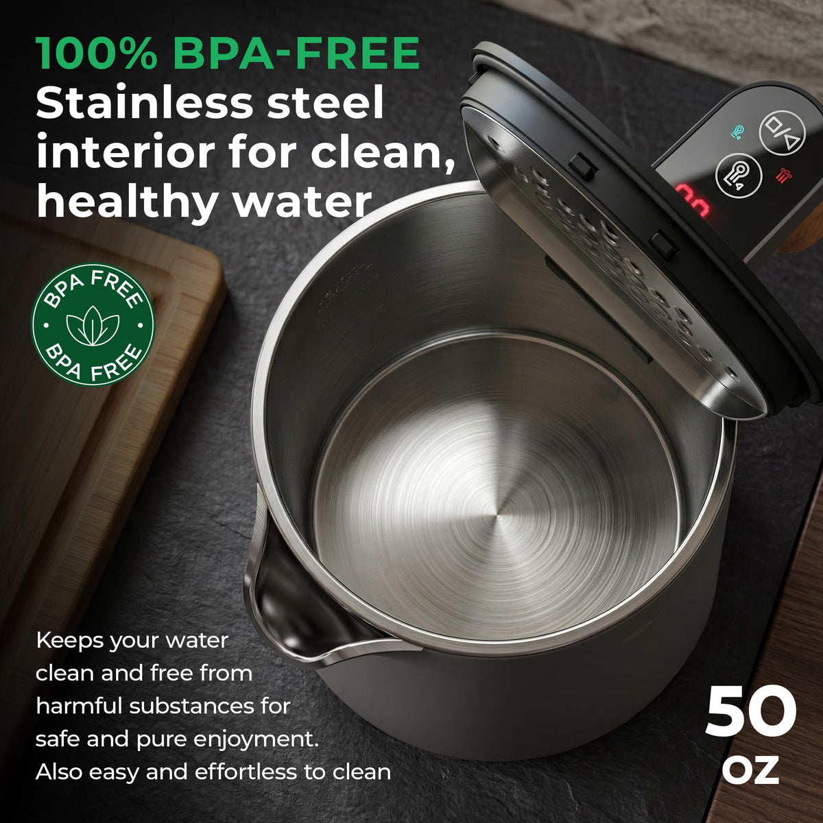 BALTER Electric Kettle with Temperature control, 113 °F – 212 °F, Tea pot, Stainless steel, double wall water kettle, BPA-free, 1.5 L, Black
