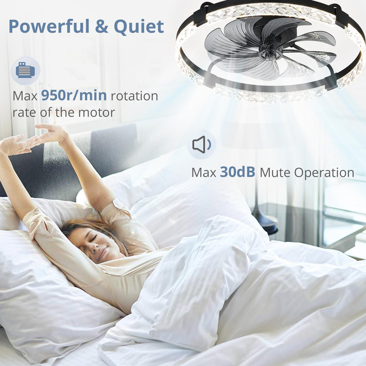 LEDIARY 20" Modern Ceiling Fans with Lights and Remote, White Fandelier