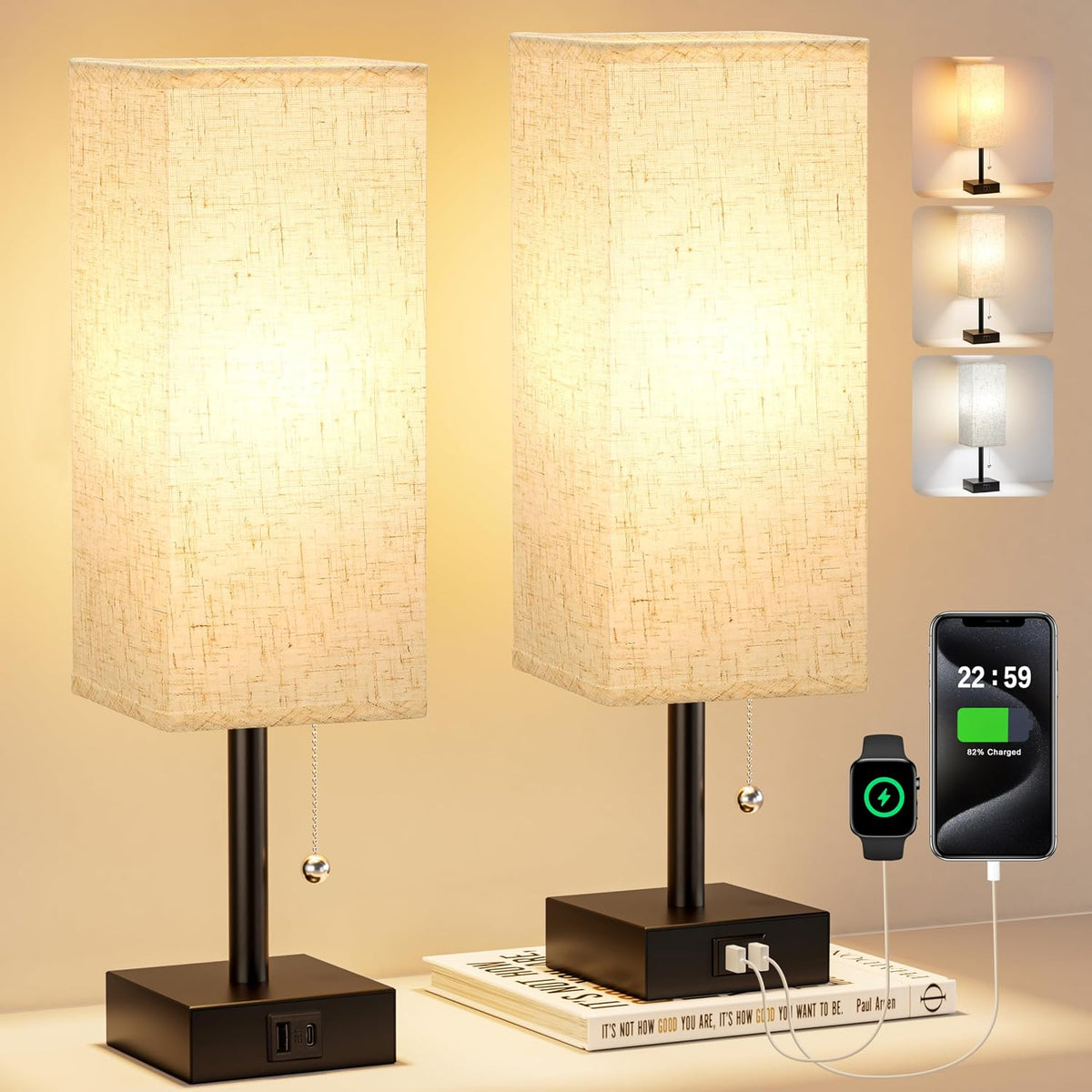 Fenmzee Bedside Lamp for Bedroom Set of 2 - Small Table Lamp for Nightstand