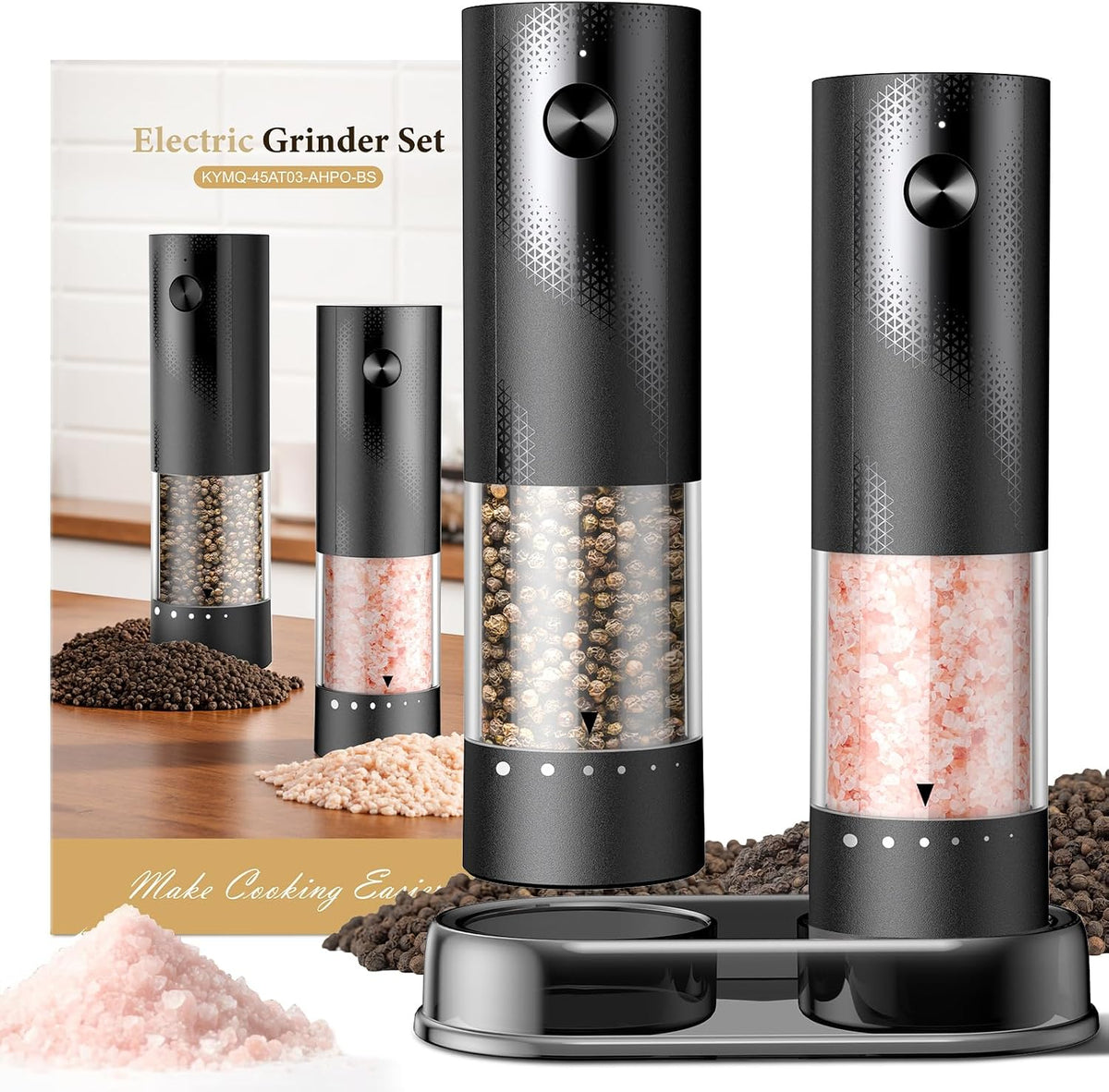 Electric Salt and Pepper Grinder Set - Rechargeable Automatic Salt and Pepper Shakers, Kitchen Appliances with External Adjustable Coarseness, Large Capacity, Housewarming Birthday Gifts for Women Men