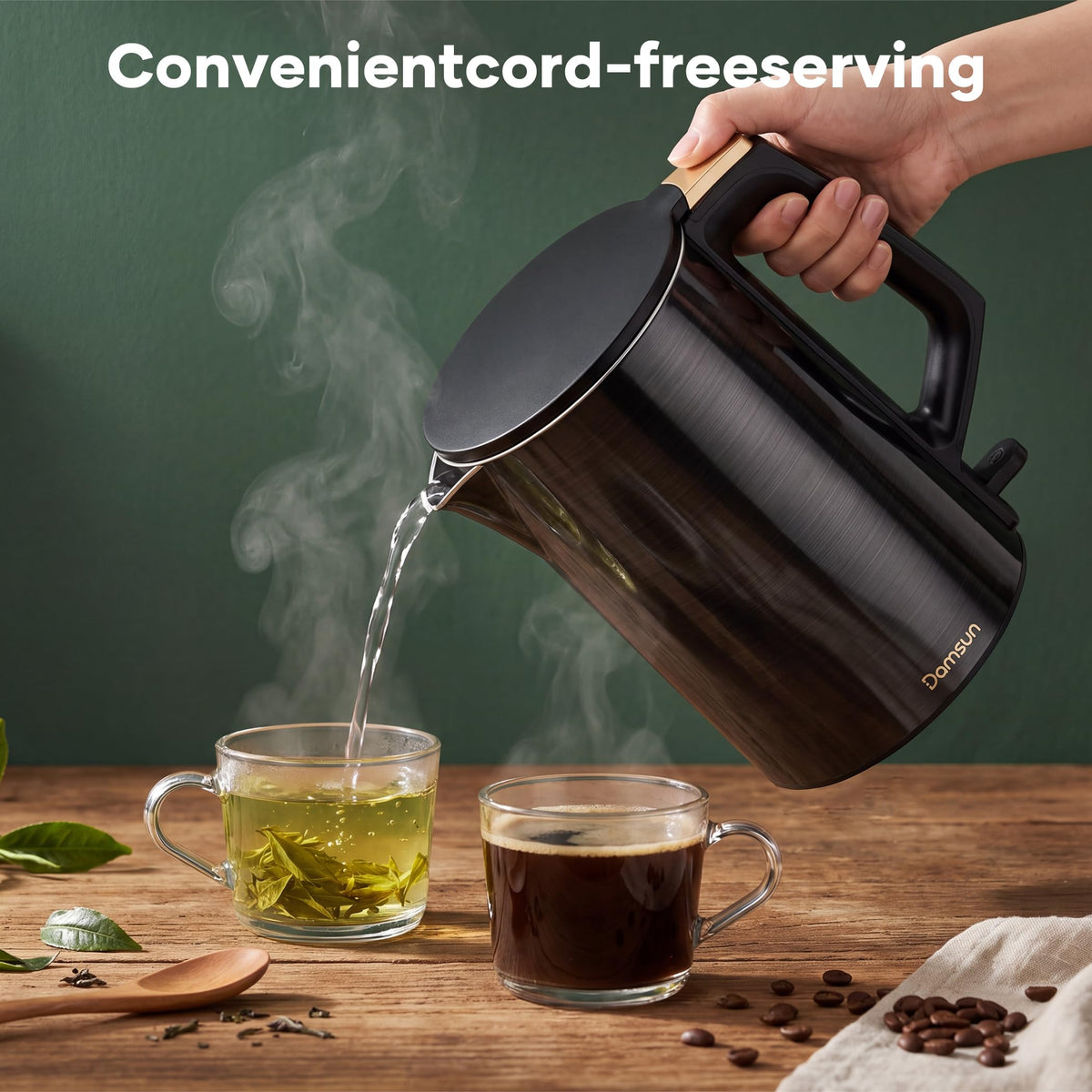 Damsun 1.7L Stainless Steel Electric Kettle, 1500W Rapid Boil, Black