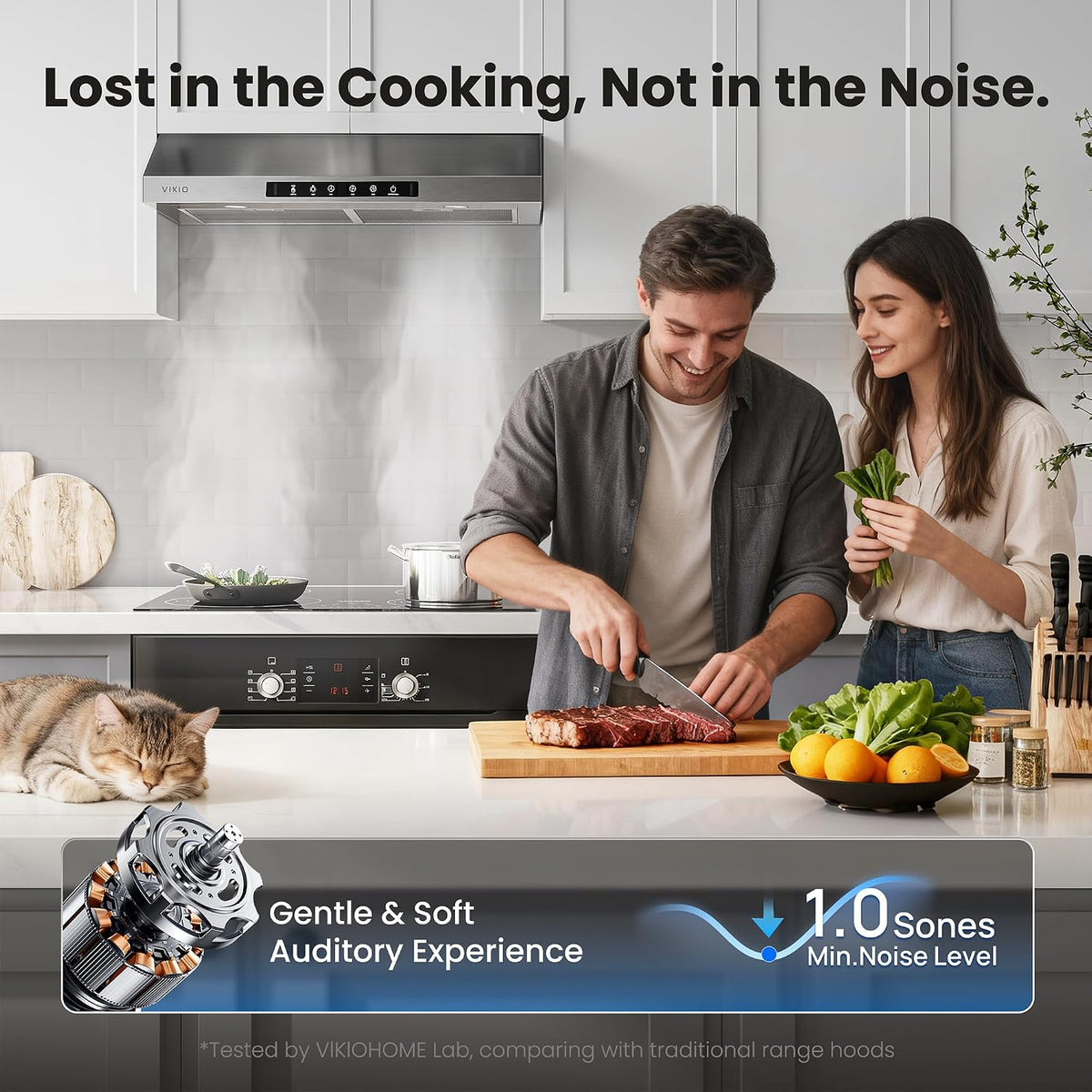 VIKIO HOME 36 Inch Under Cabinet Range Hood 900 CFM, Dual Motor Powerful Kitchen Vent Hood, Gesture & Touch Control, Ultra Quiet DC Motor, Dishwasher-Safe Filters, LED Lights, Stainless Steel