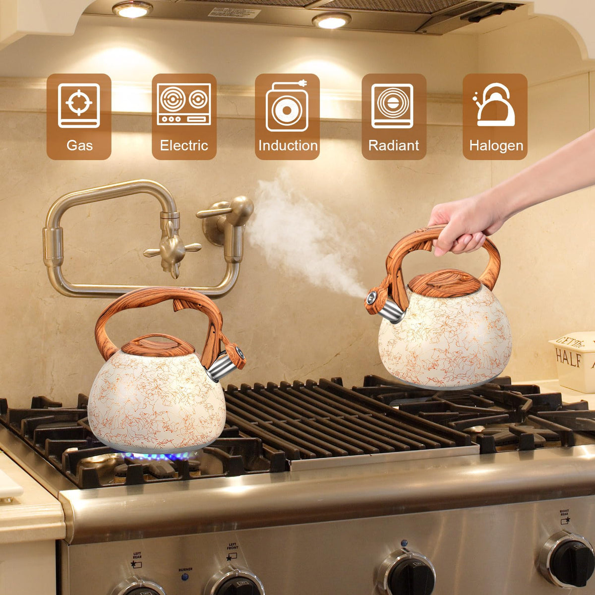 GGC Whistling Tea Kettle for Stove Top, 3.2QT/3L Stainless Steel Tea Kettle