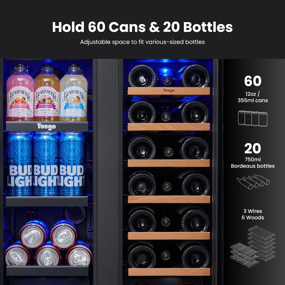 Yeego 24 Inch Dual Zone Wine Fridge with 52 Bottle