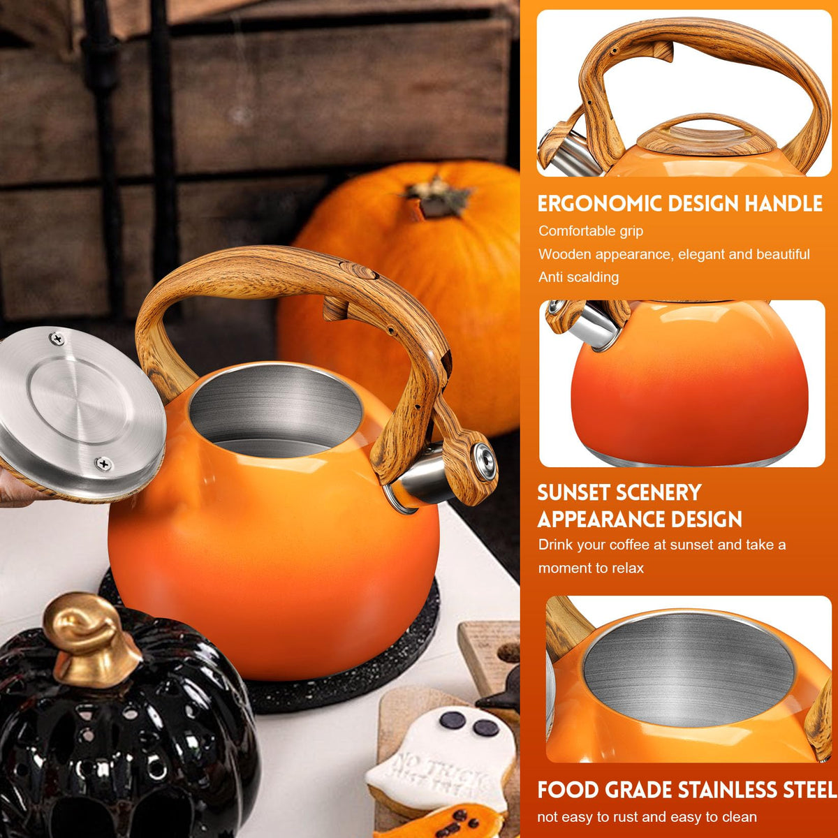 GGC Whistling Tea Kettle for Stove Top, 3.2QT/3L Stainless Steel Tea Kettle