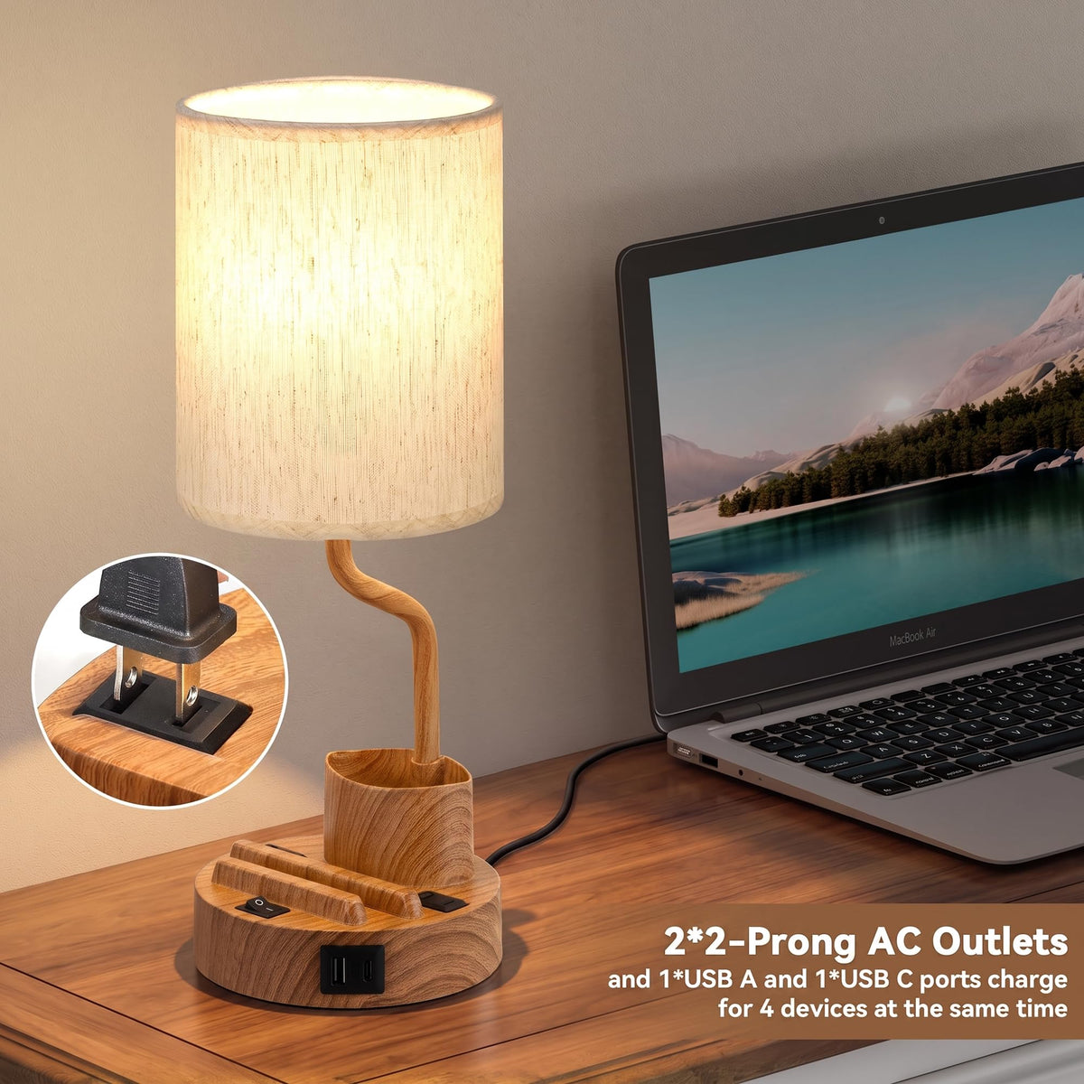 Fenmzee Bedside Lamps for Bedroom Set of 2 - Table Desk Lamp for Nightstand