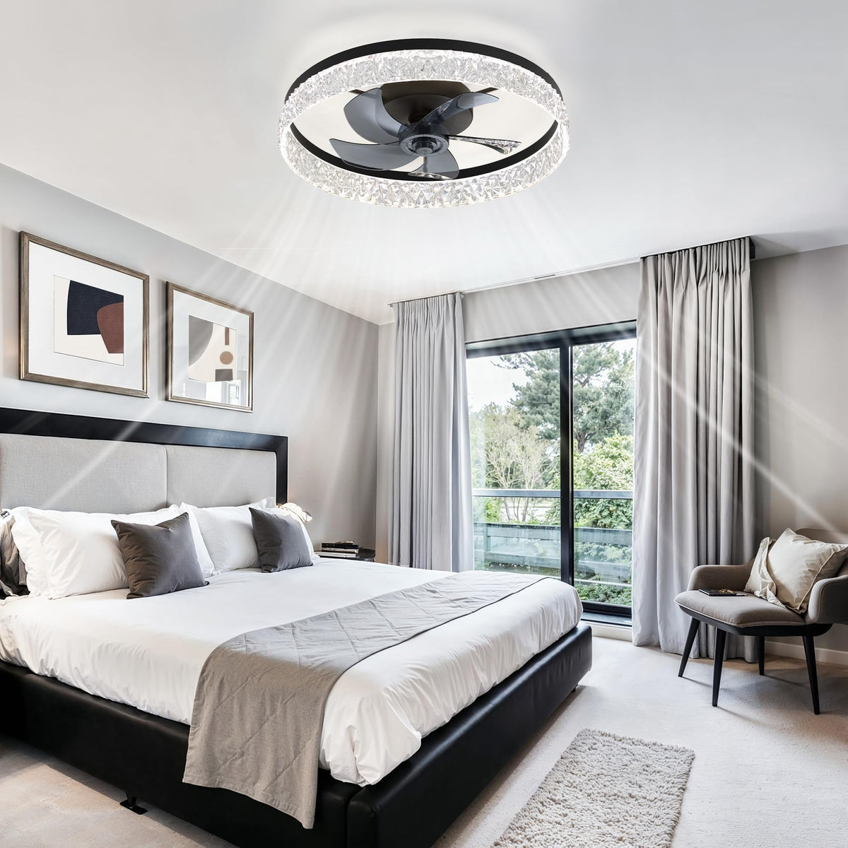 LEDIARY 20" Modern Ceiling Fans with Lights and Remote, White Fandelier