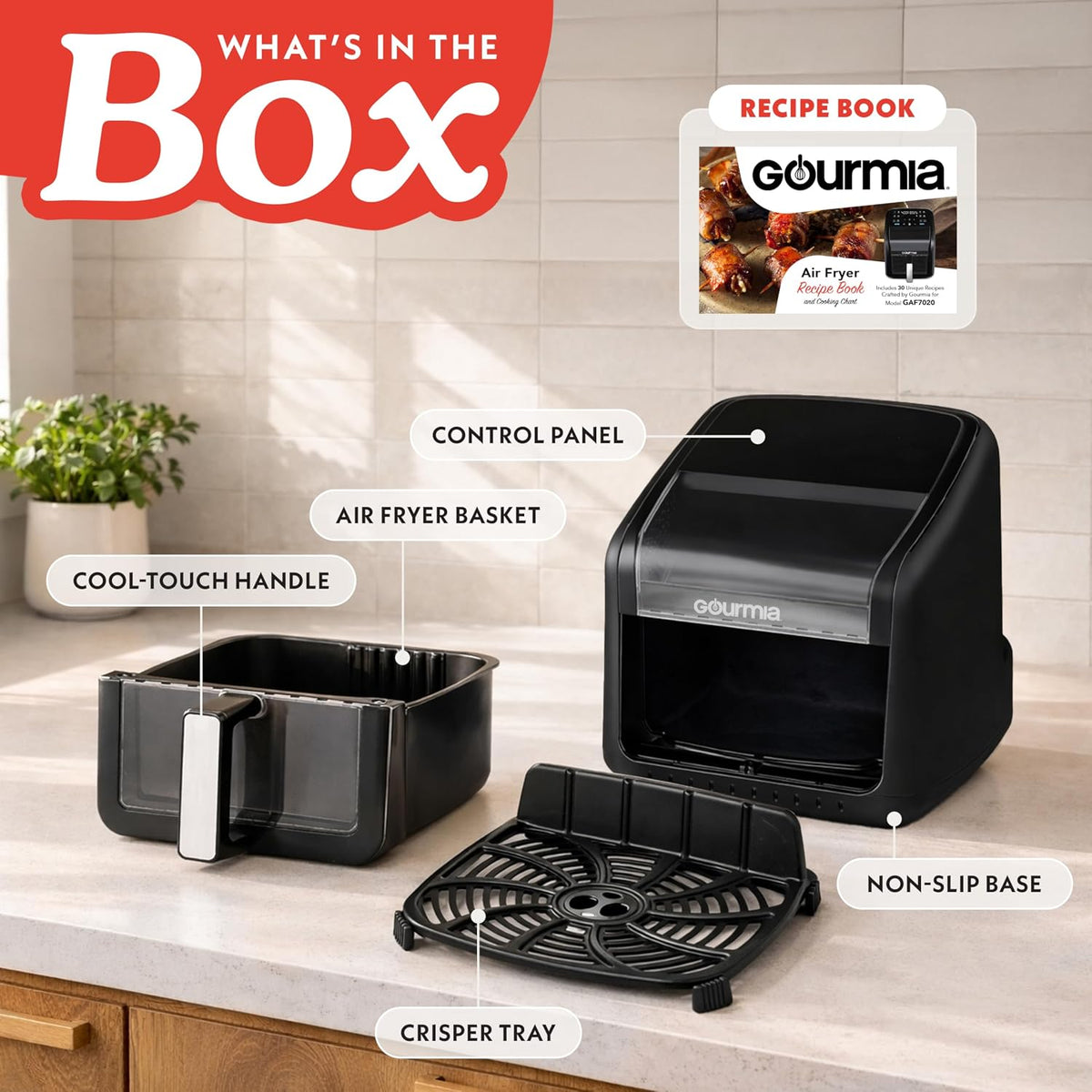 Gourmia Air Fryer - 7 Qt Basket Capacity with Panorama Window, Black