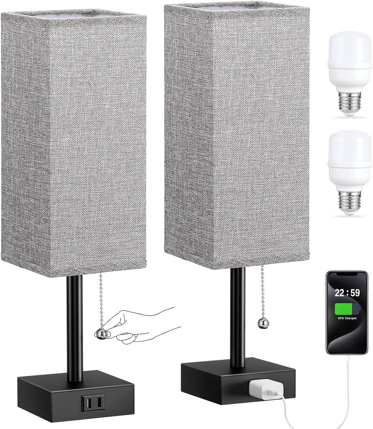 Fenmzee Bedside Lamp for Bedroom Set of 2 - Small Table Lamp for Nightstand
