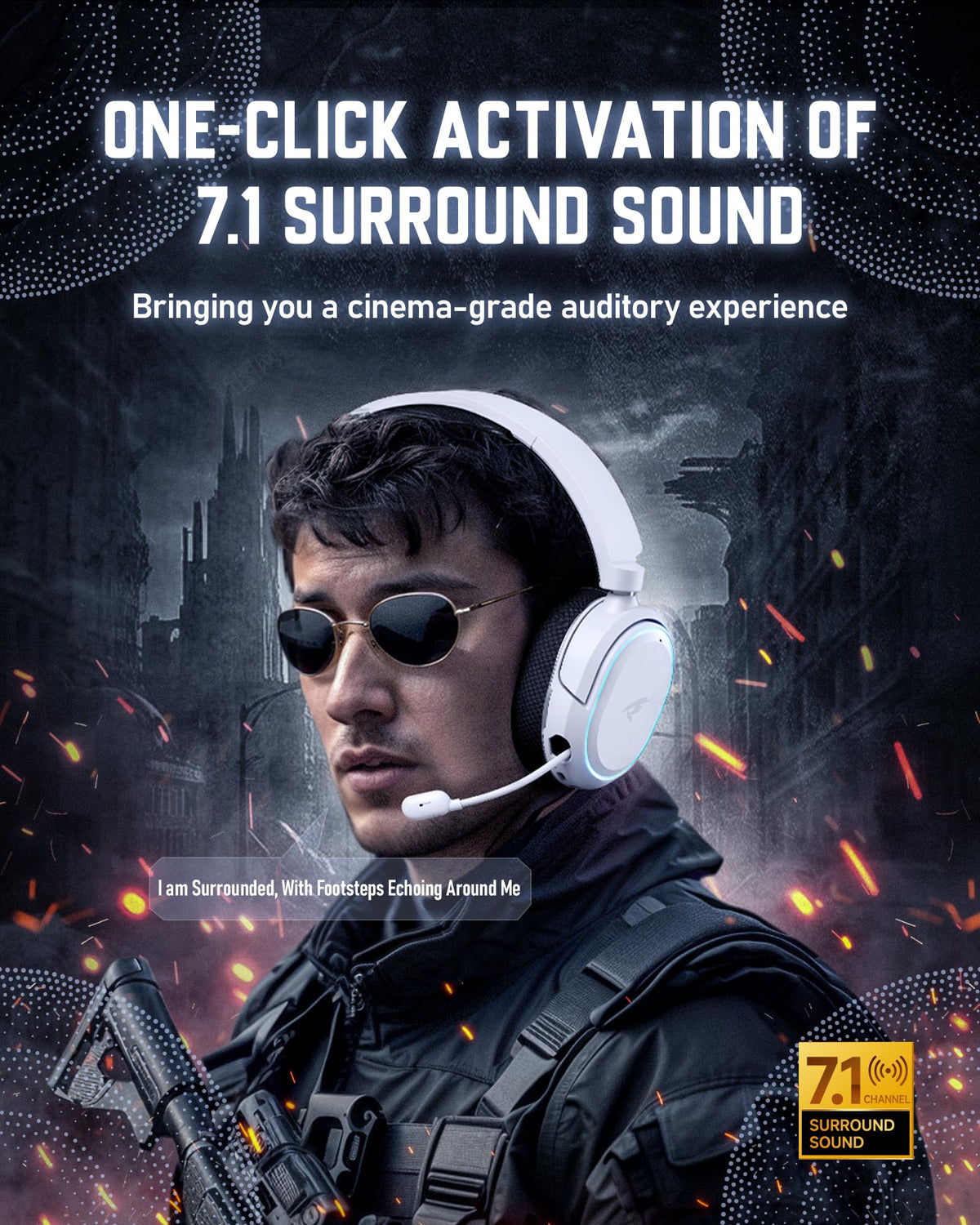 Wireless Gaming Headset for PC PS5 PS4 Mac Switch 7.1 Surround Sound 100-Hr