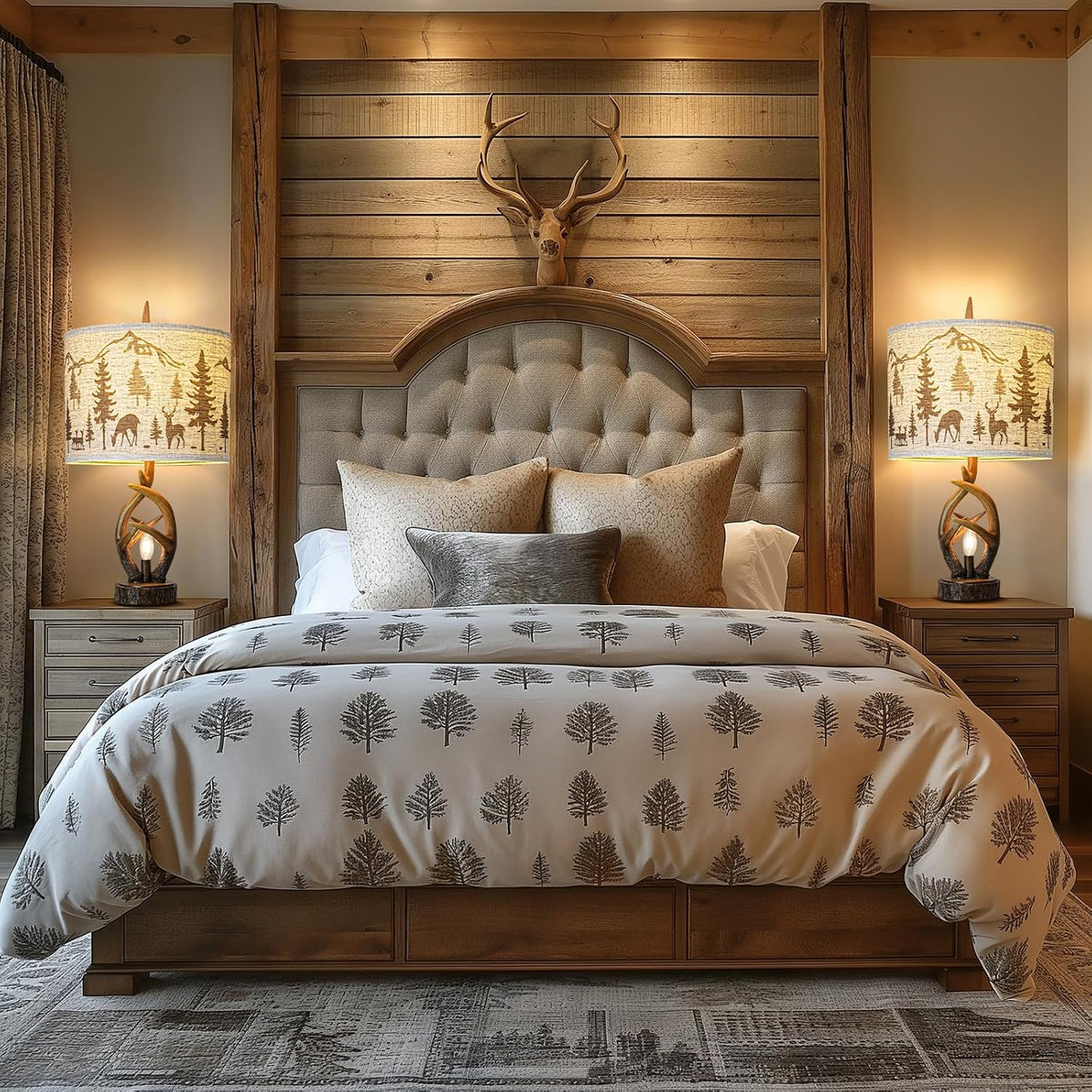 Scenekoy Deer Antler Table Lamp Set of 2 with Nightlight for Living Room
