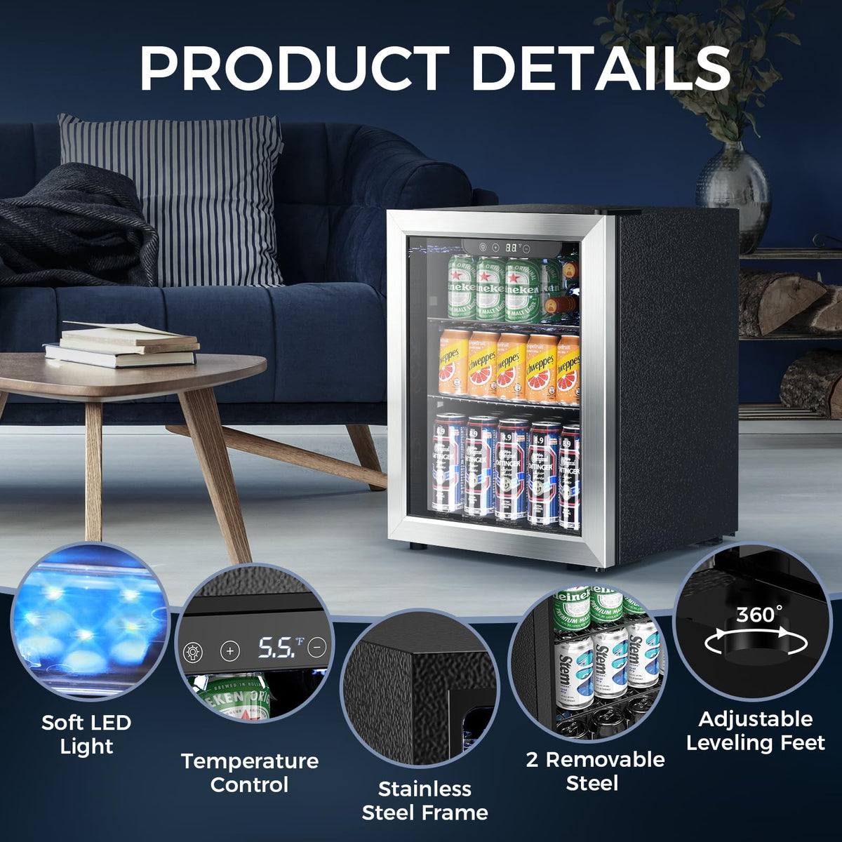 Electactic Mini Fridge 130 Can Beverage Refrigerator Cooler, 3.2 Cu.Ft Drink Fridge forSoda Wine Beer, Digital Temperature Control Cooler for Home, Dorm, Bar