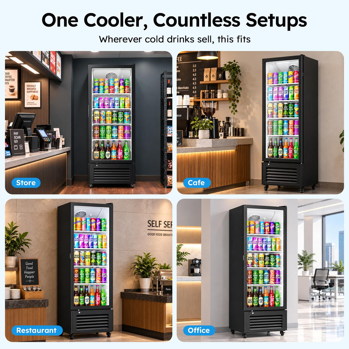 Commercial Refrigerators, 14.8 Cu.Ft Beverage Fridge with Glass Door