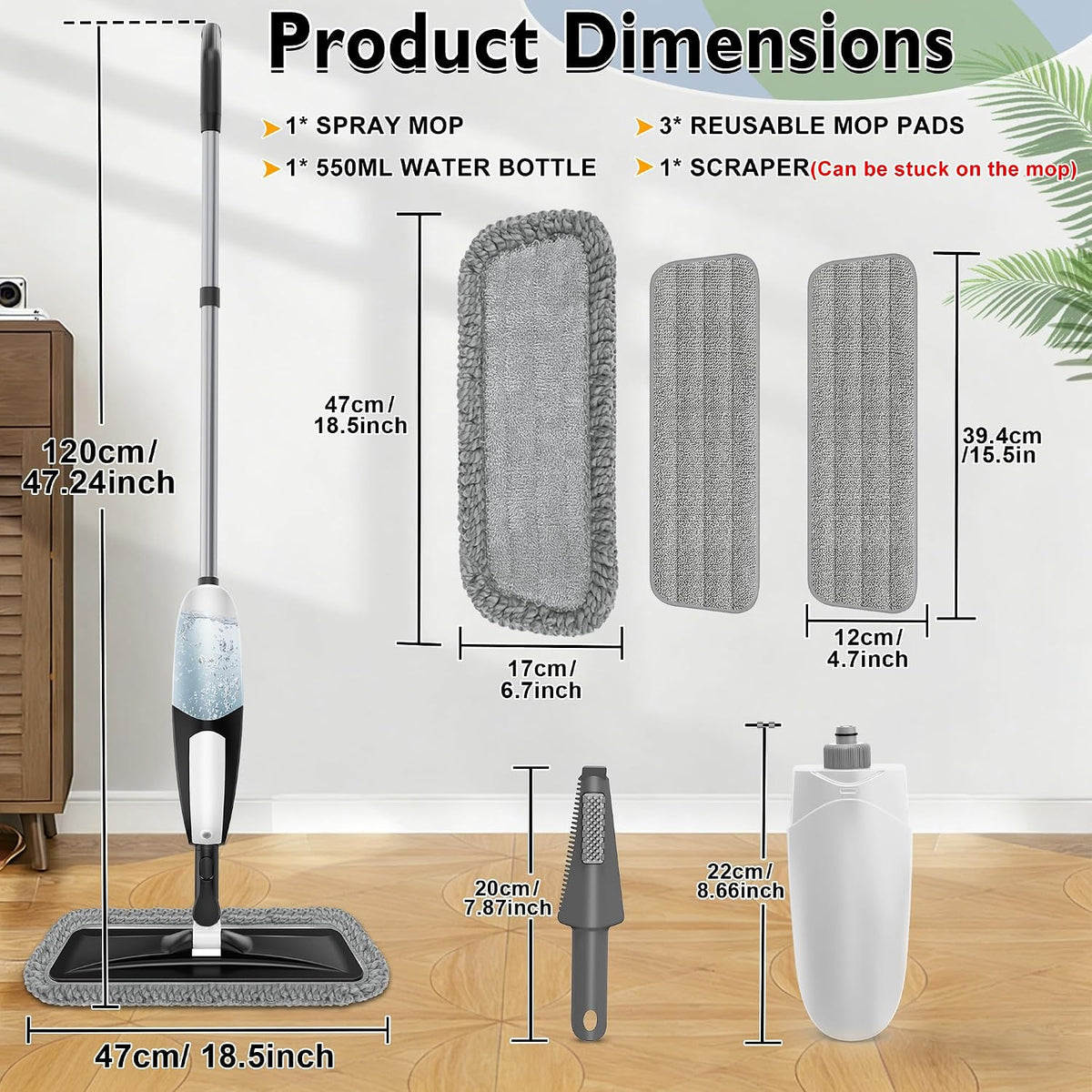 Spray Mop for Floor Cleaning: Microfiber Wet Dry Mops with 3 Washable Pads