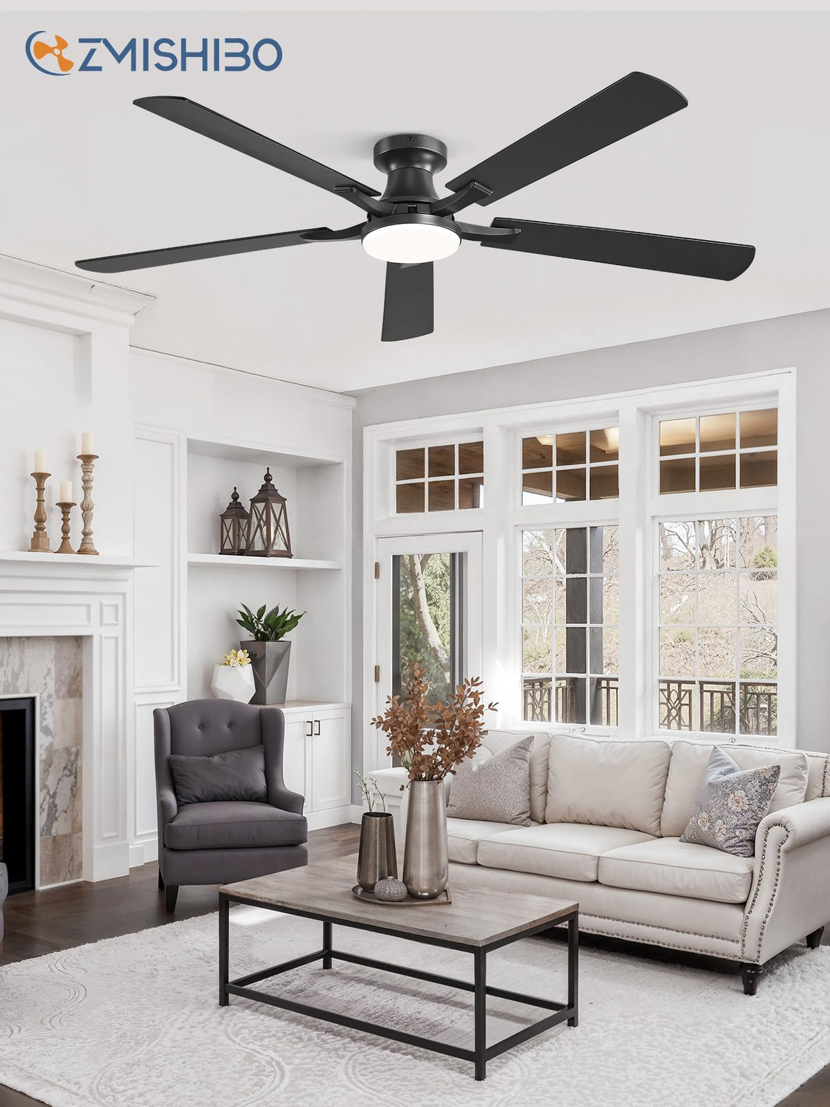 ZMISHIBO 52 Inch Ceiling Fans with Lights, Remote&App Control, Flush Mount