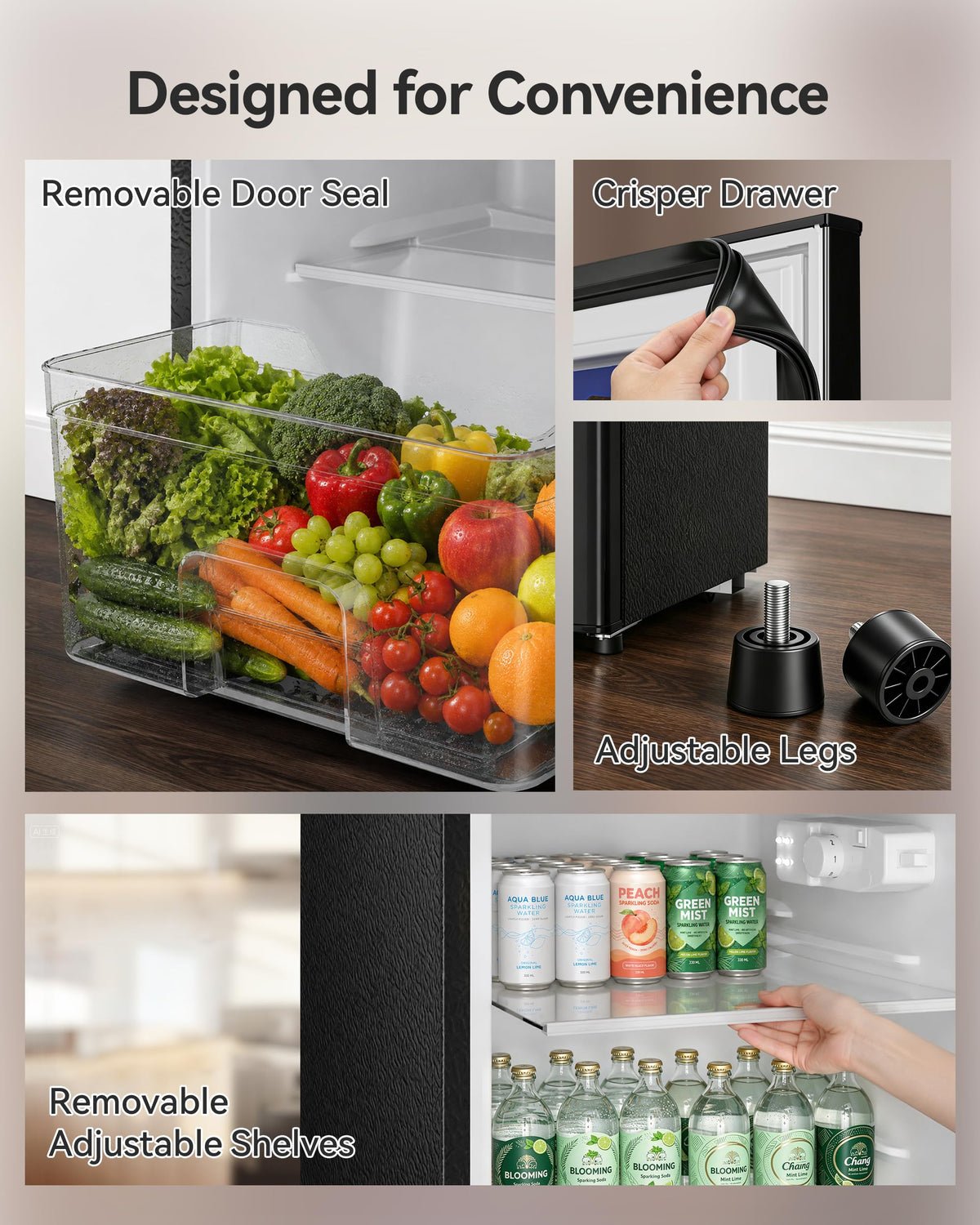 4.5 Cu.Ft Mini Fridge Freezer for Dorm/Office, 2-Door, Quiet