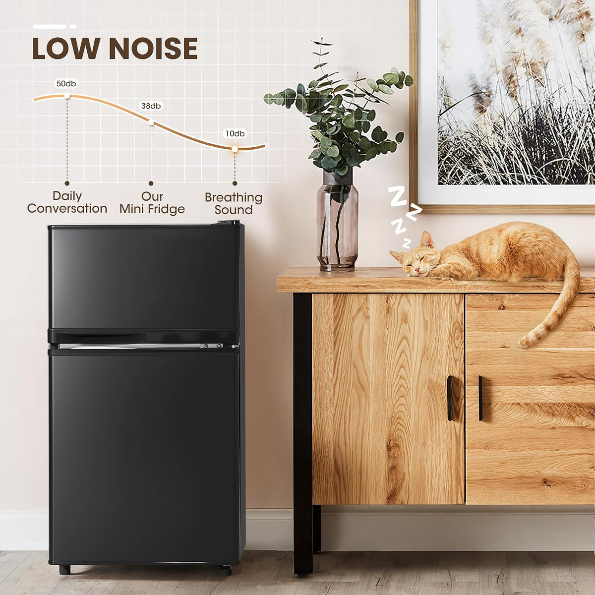 3.6 Cu.Ft Refrigerator with Freezer for Kitchen Office, Black