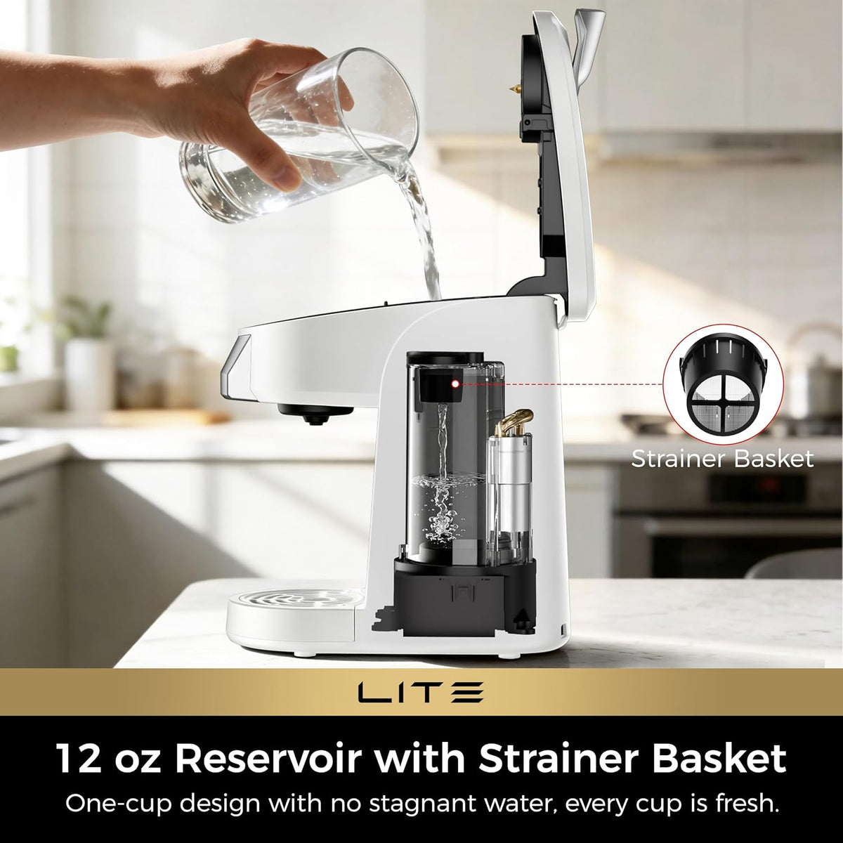 CHULUX Lite Single Serve Coffee Maker for K Cup with One Touch Brew, White