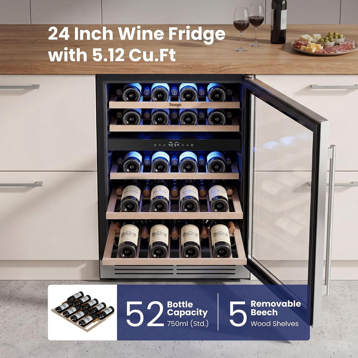 Yeego 24 Inch Dual Zone Wine Fridge with 52 Bottle