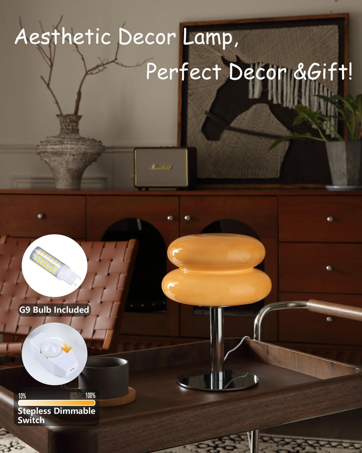 Glivpny Mushroom Lamp Table Lamp, Mid Century Modern Bedroom Lamps(Orange)