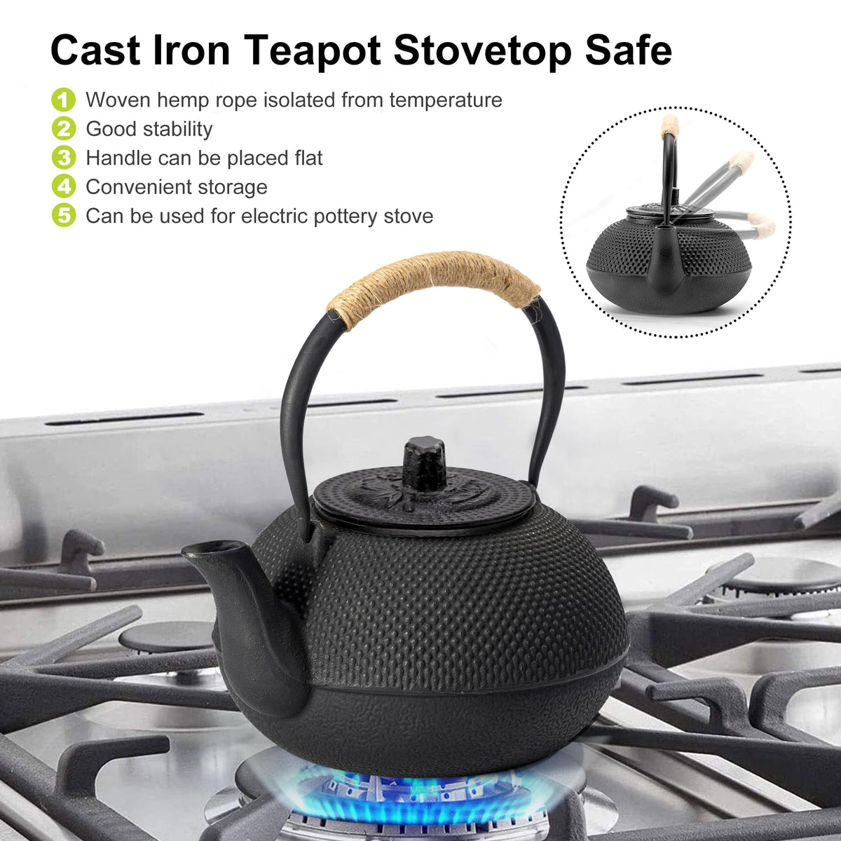 Japanese Tetsubin Tea Kettle Cast Iron Teapot with Stainless Steel Infuser 30 oz/900 ml