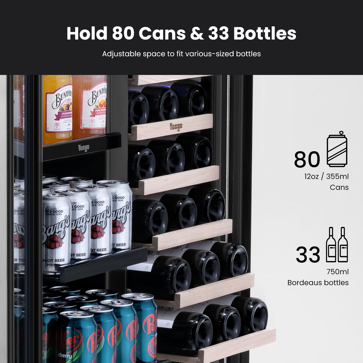 Yeego 24 Inch Dual Zone Wine Fridge with 52 Bottle