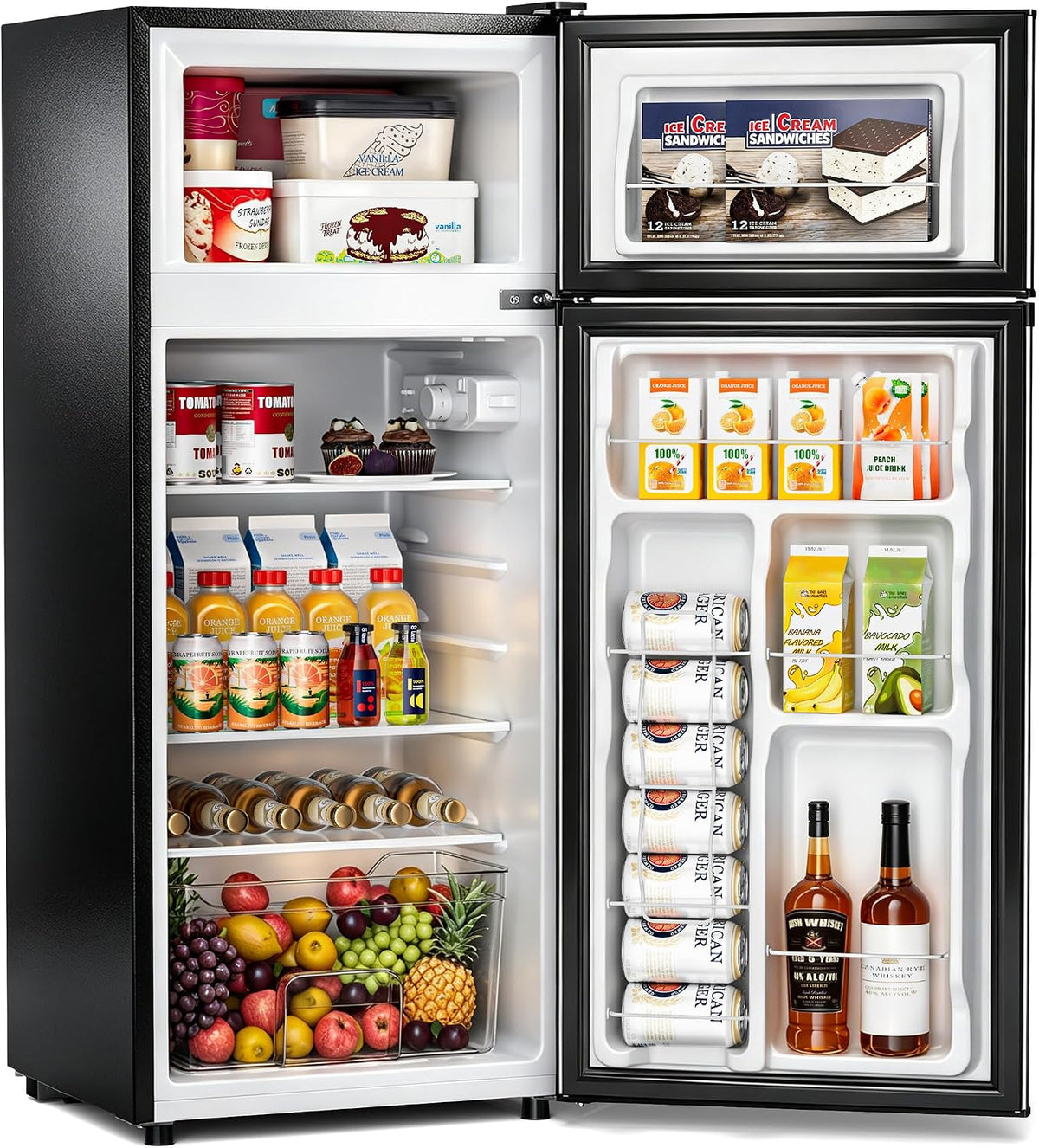 4.5cf Mini Fridge for Dorm/Office Quiet 2-Door Adjustable