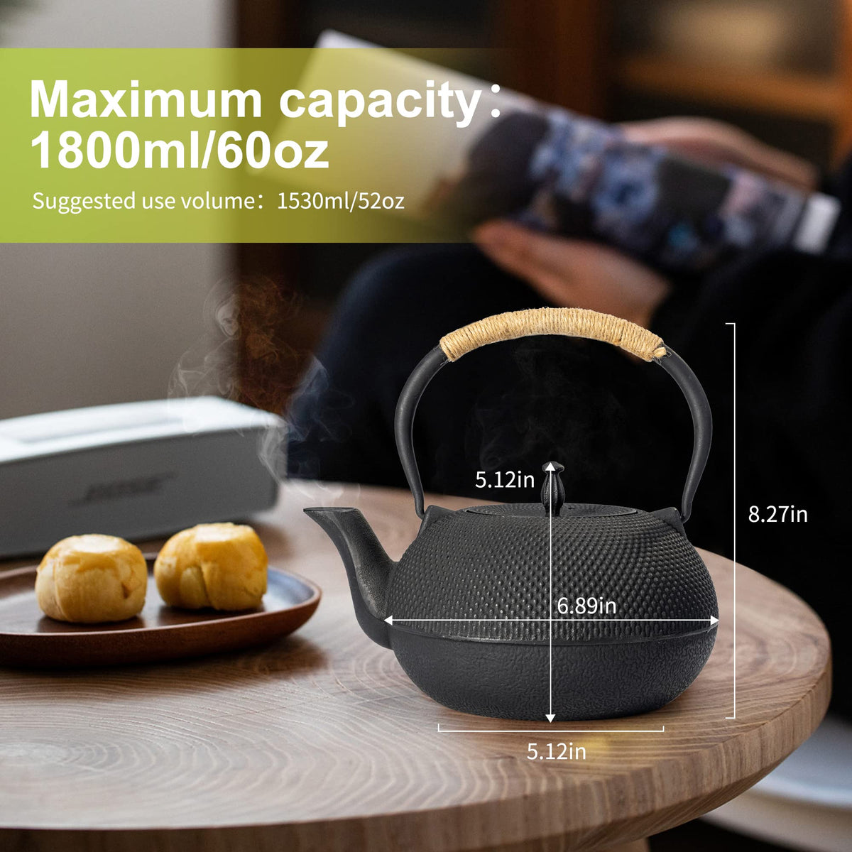 Japanese Tetsubin Tea Kettle Cast Iron Teapot with Stainless Steel Infuser 30 oz/900 ml