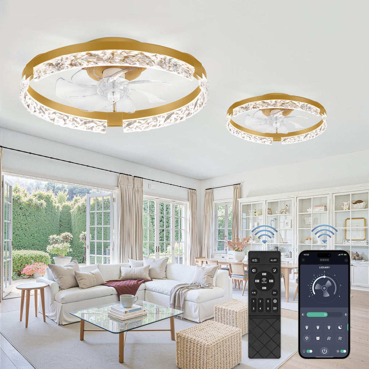 LEDIARY 20" Modern Ceiling Fans with Lights and Remote, White Fandelier