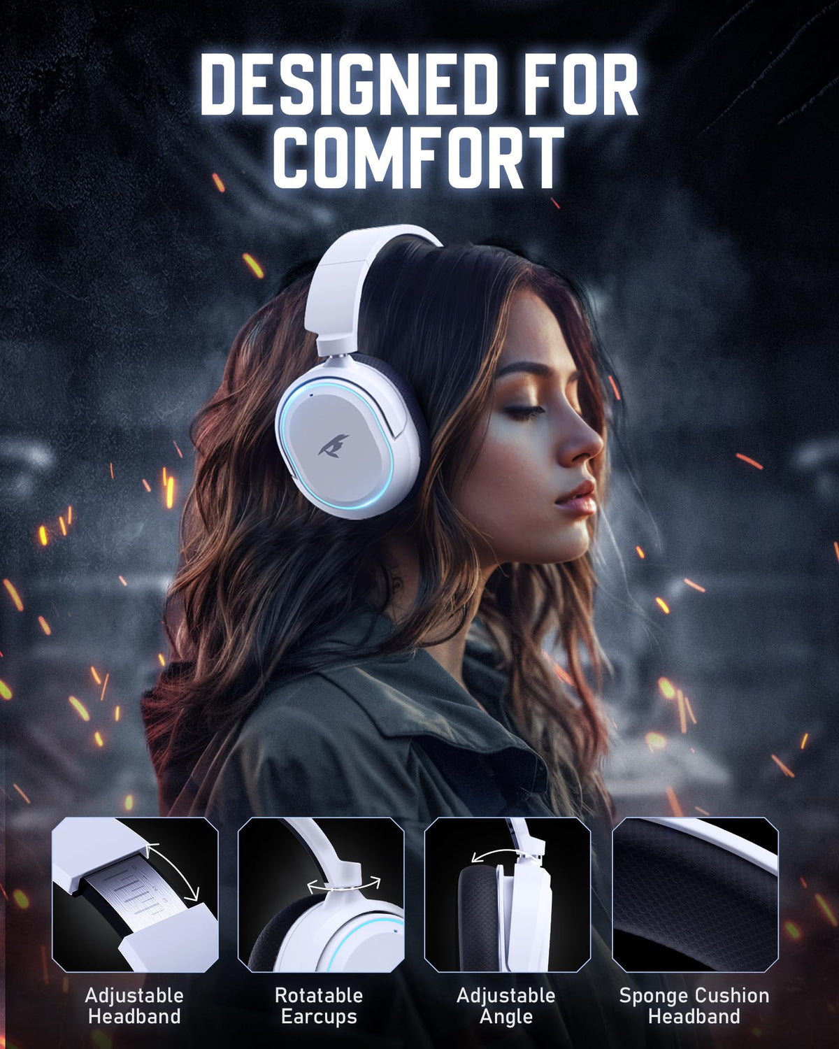 Wireless Gaming Headset for PC PS5 PS4 Mac Switch 7.1 Surround Sound 100-Hr