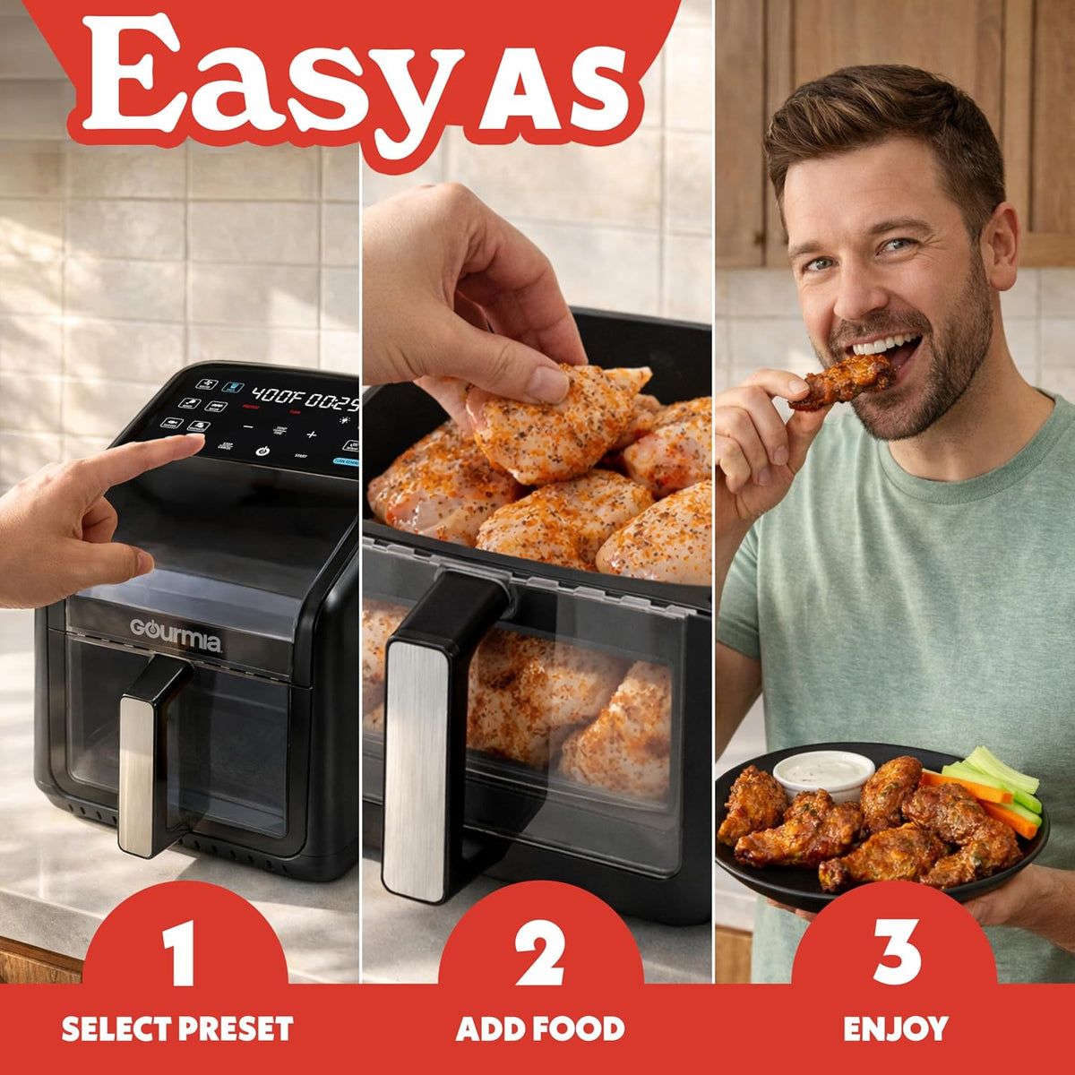 Gourmia Air Fryer - 7 Qt Basket Capacity with Panorama Window, Black