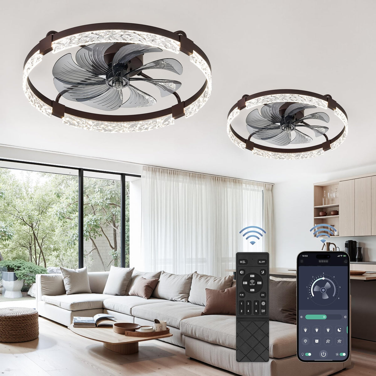 LEDIARY 20" Modern Ceiling Fans with Lights and Remote, White Fandelier