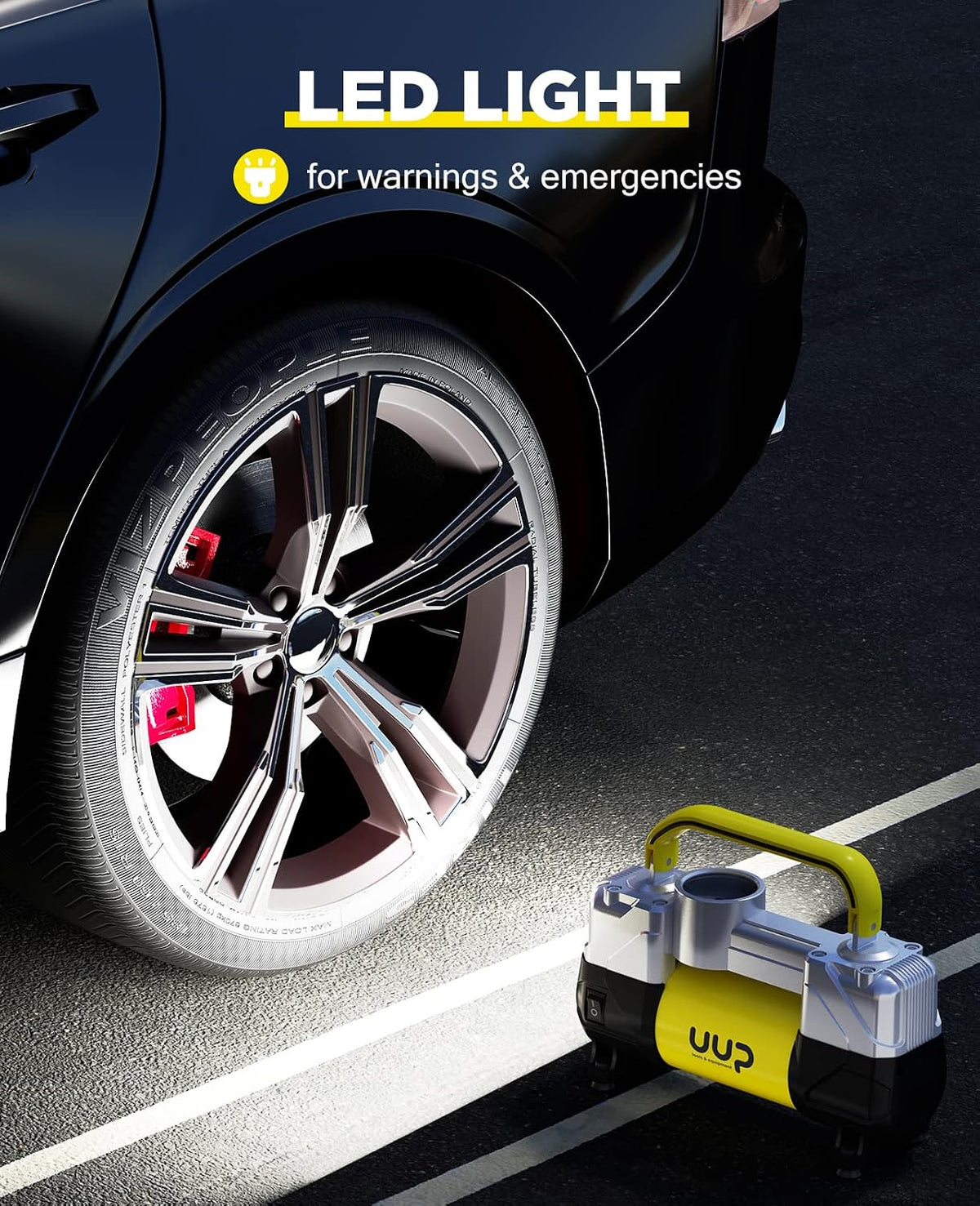 Portable 12V Air Compressor, 150 PSI Tire Inflator with Dual Cylinders