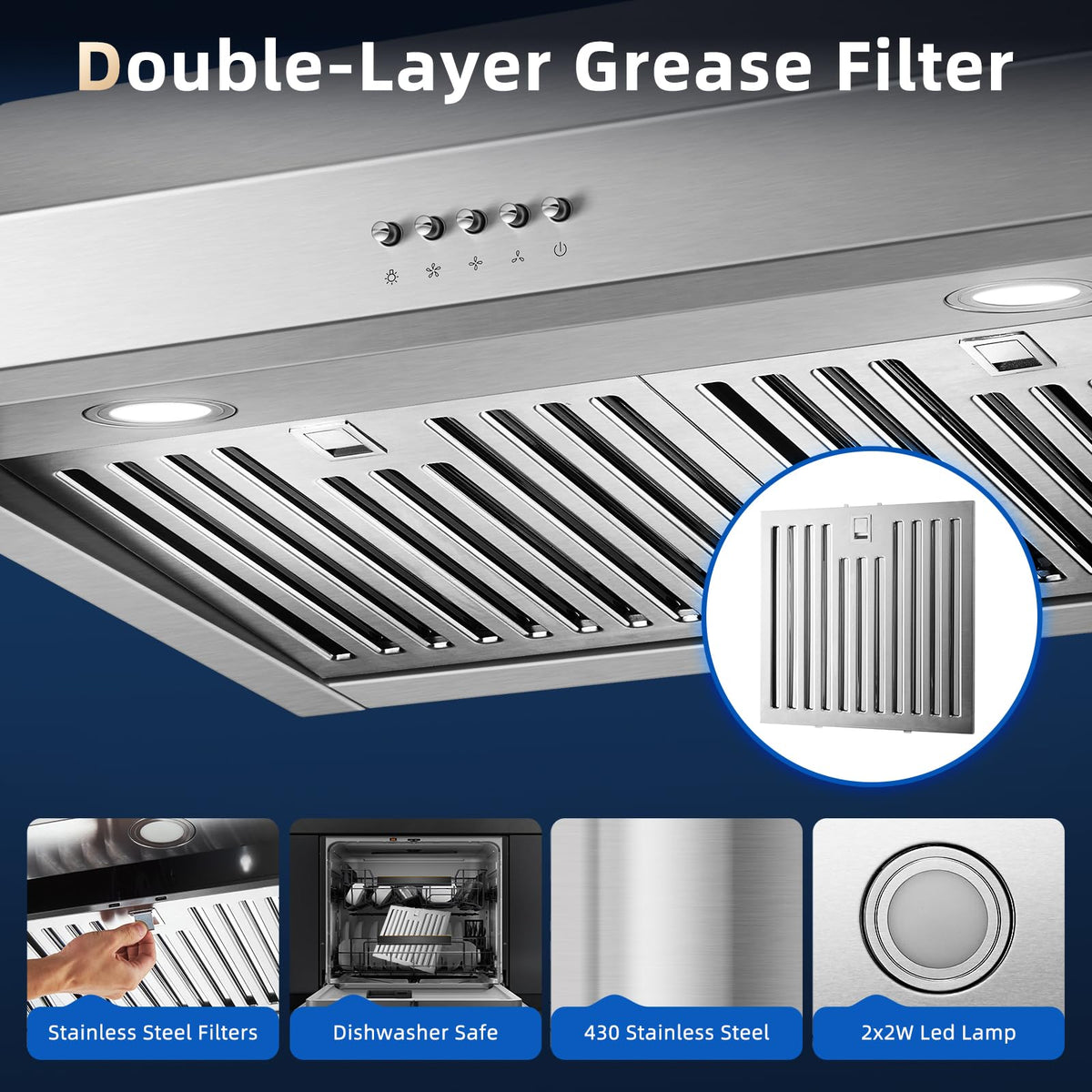 Under Cabinet Range Hood 30 inch, 900 CFM, Remote Control, Time Setting