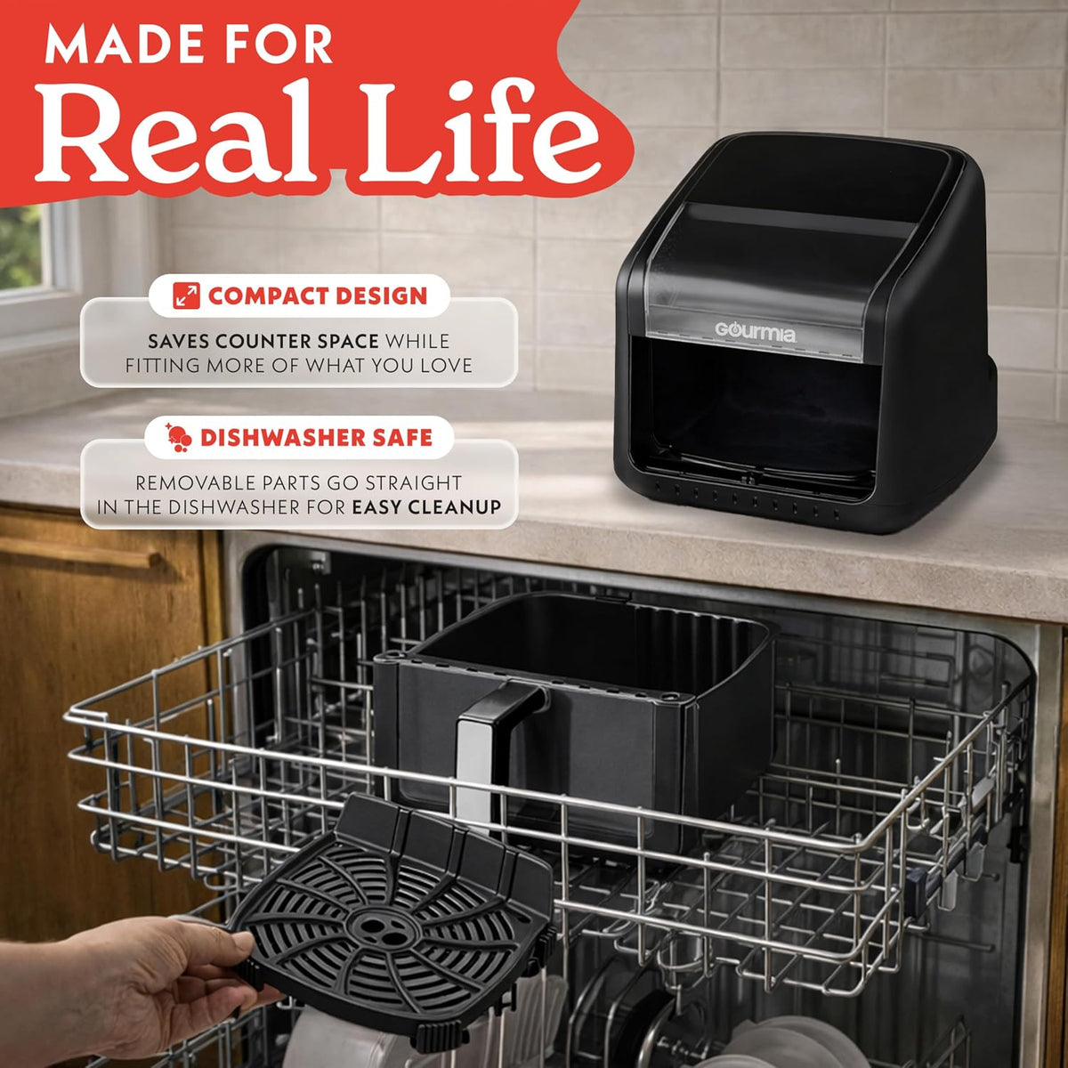 Gourmia Air Fryer - 7 Qt Basket Capacity with Panorama Window, Black