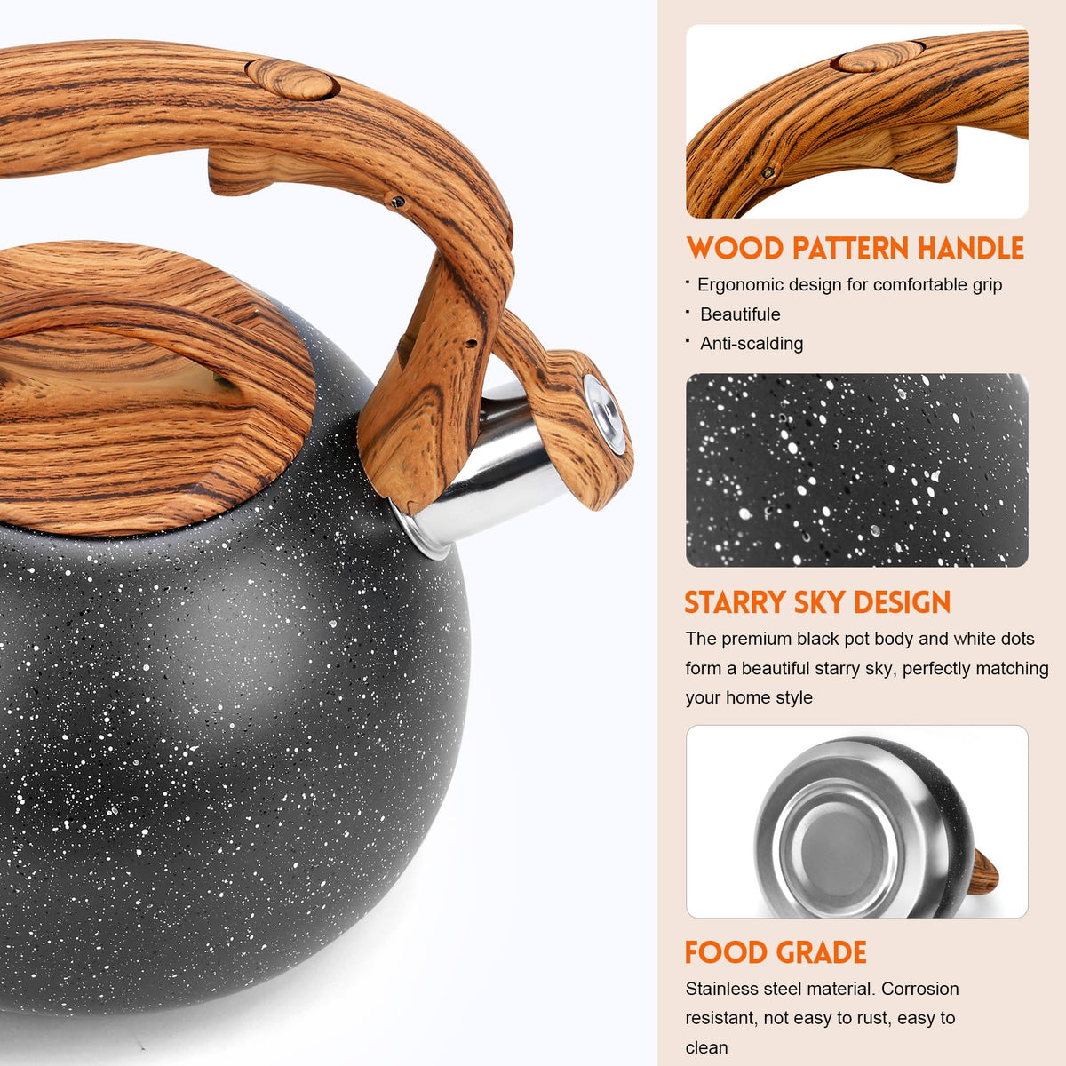 GGC Whistling Tea Kettle for Stove Top, 3.2QT/3L Stainless Steel Tea Kettle