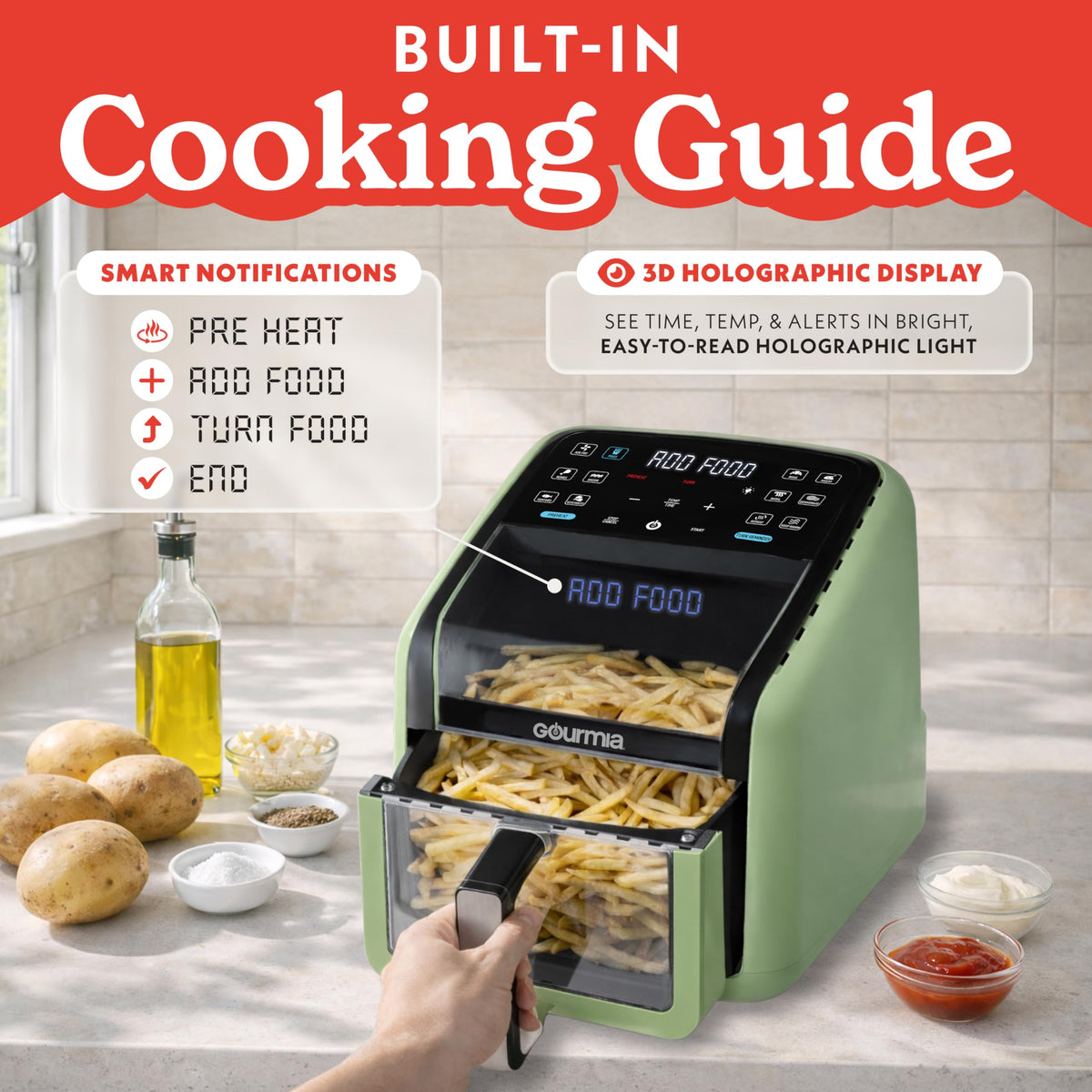 Gourmia Air Fryer - 7 Qt Basket Capacity with Panorama Window, Black