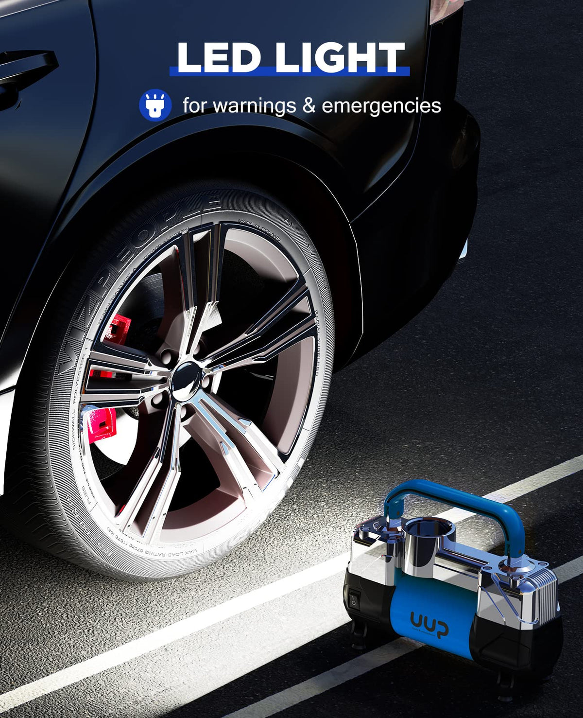 Portable 12V Air Compressor, 150 PSI Tire Inflator with Dual Cylinders