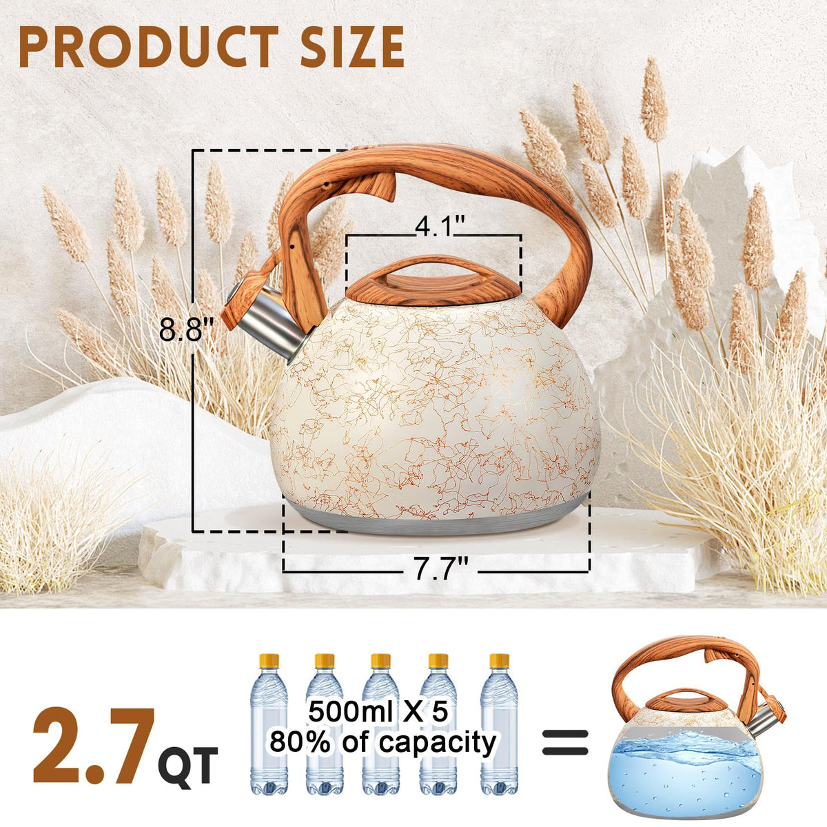 GGC Whistling Tea Kettle for Stove Top, 3.2QT/3L Stainless Steel Tea Kettle