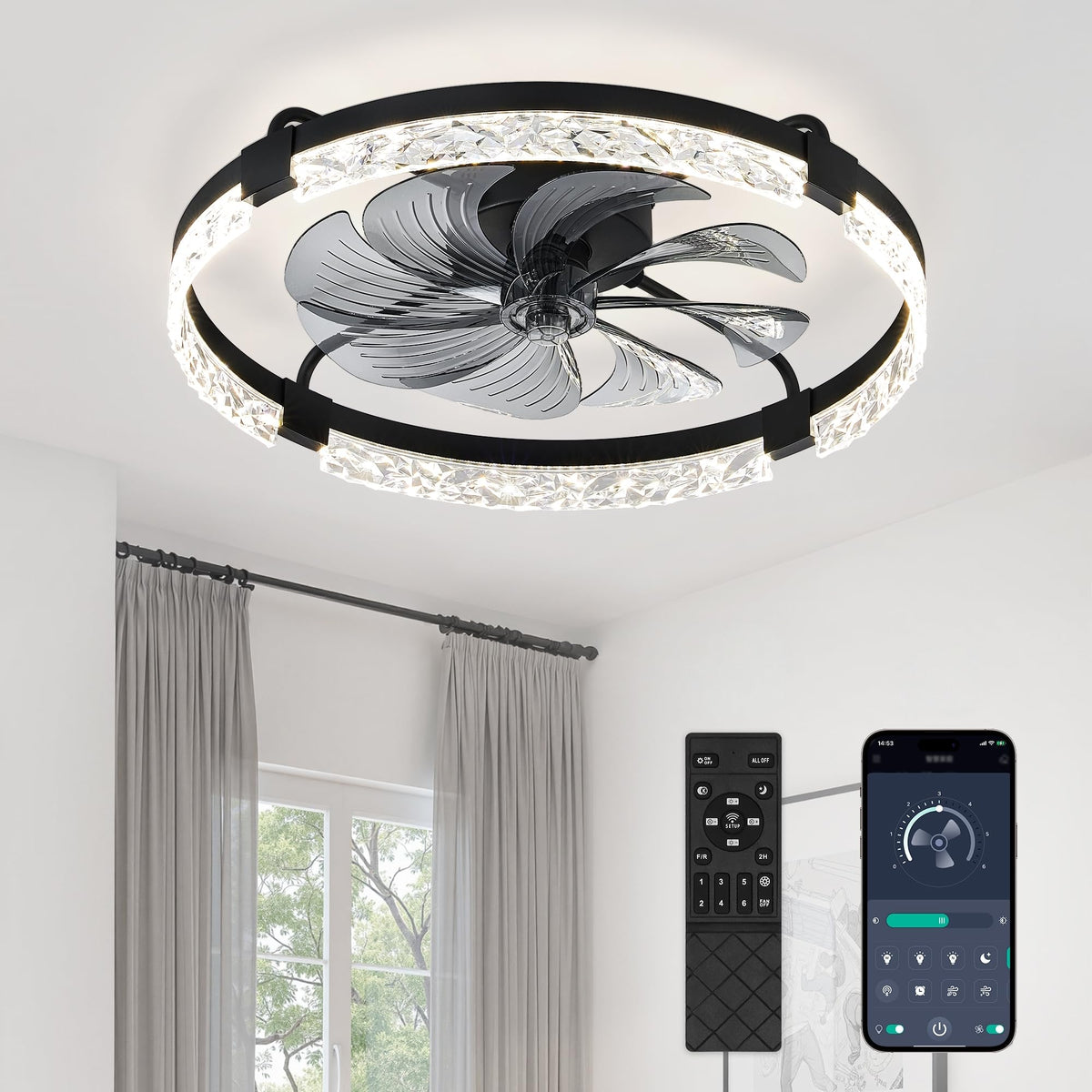 LEDIARY 20" Modern Ceiling Fans with Lights and Remote, White Fandelier