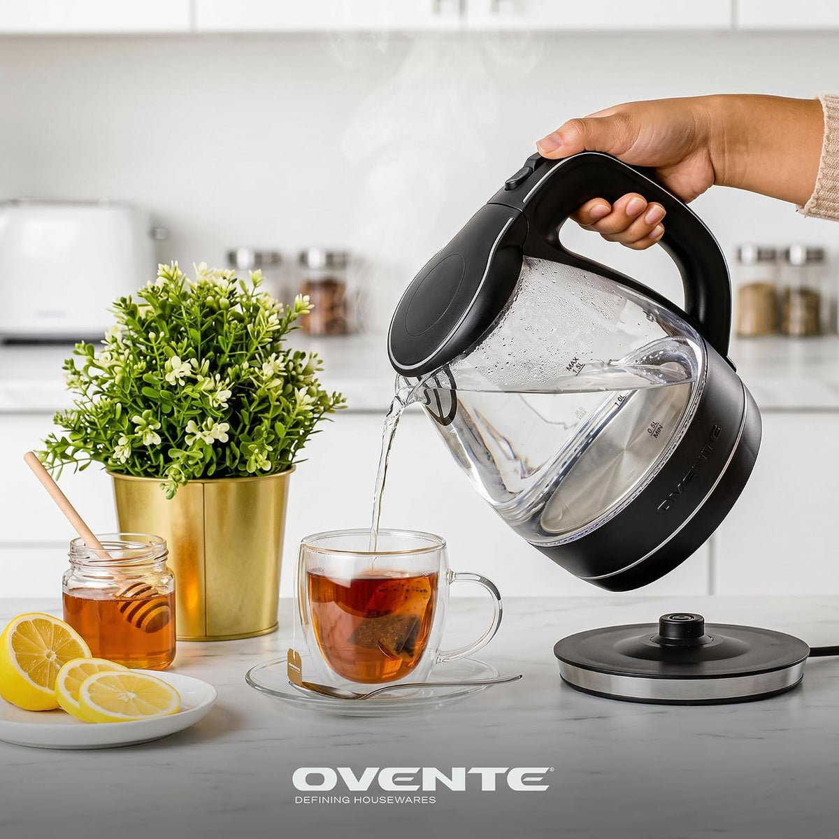 OVENTE 1.5L Glass Electric Kettle Water Boiler, Black KG83B