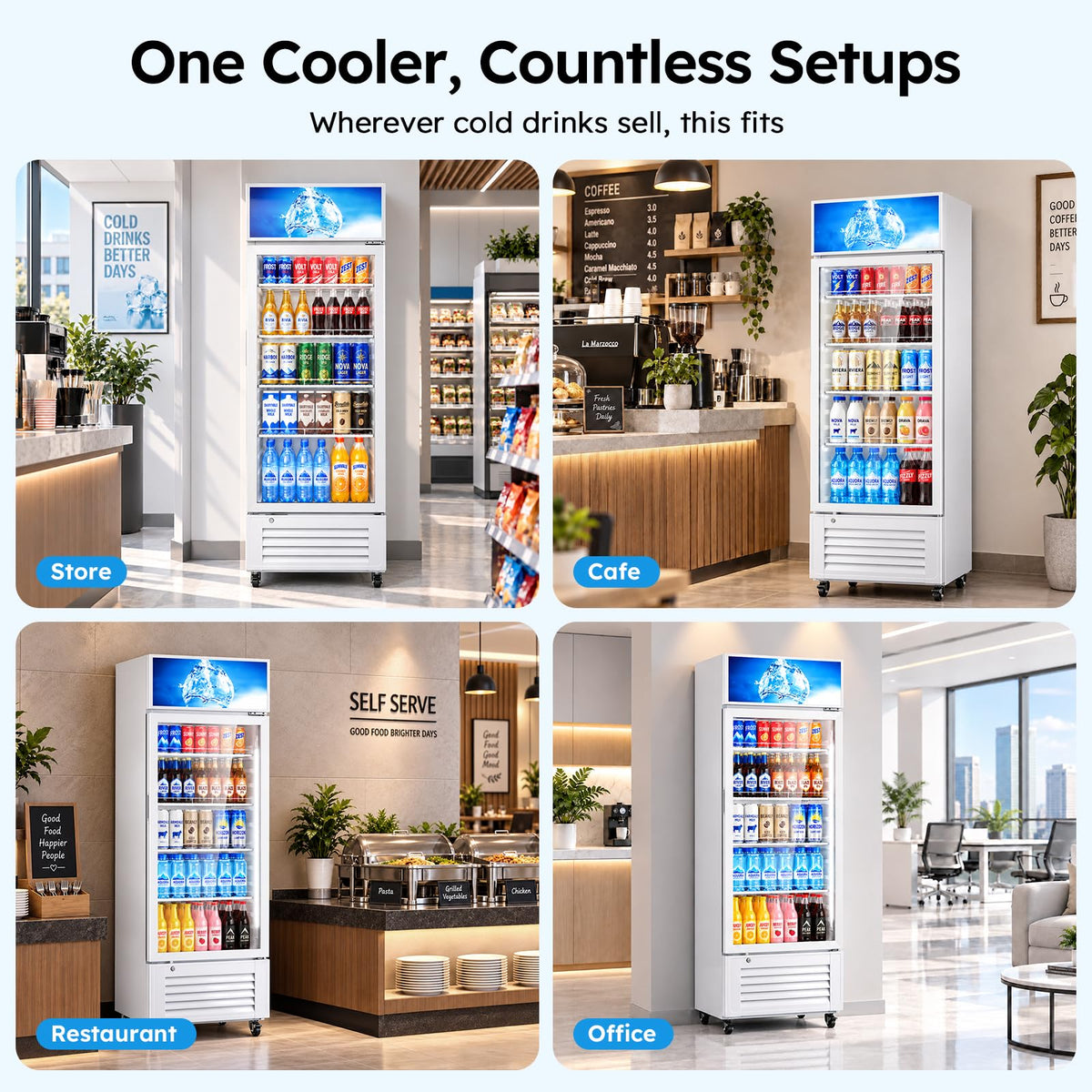 Commercial Refrigerators, 14.8 Cu.Ft Beverage Fridge with Glass Door