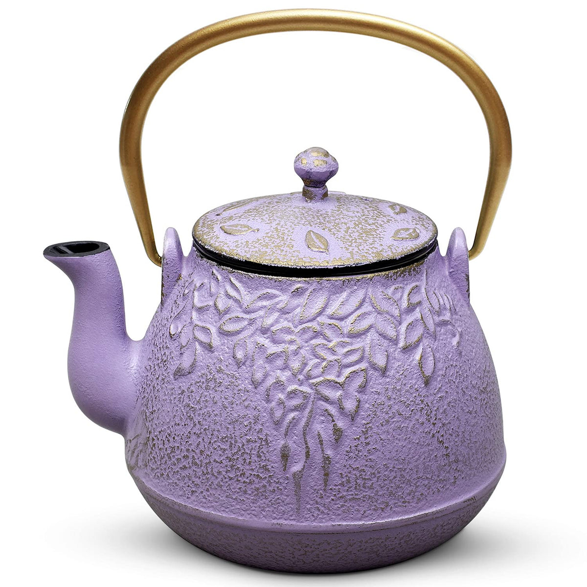 TOPTIER Japanese Teapot with Stainless Steel Infuser, Cast Iron Tea Kettle Stovetop Safe, Leaf Design Coated with Enameled Interior for 32 Ounce (950 ml), Light Green