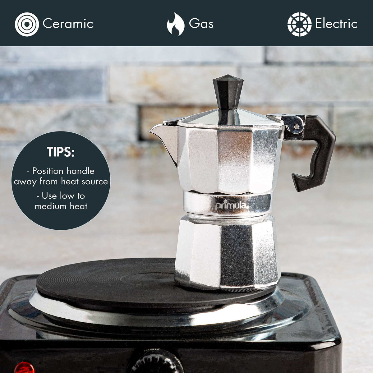 Primula Classic Stovetop Espresso and Coffee Maker, Moka Pot for Italian and Cuban Café Brewing, Greca Coffee Maker, Cafeteras, 9 Espresso Cups, Silver