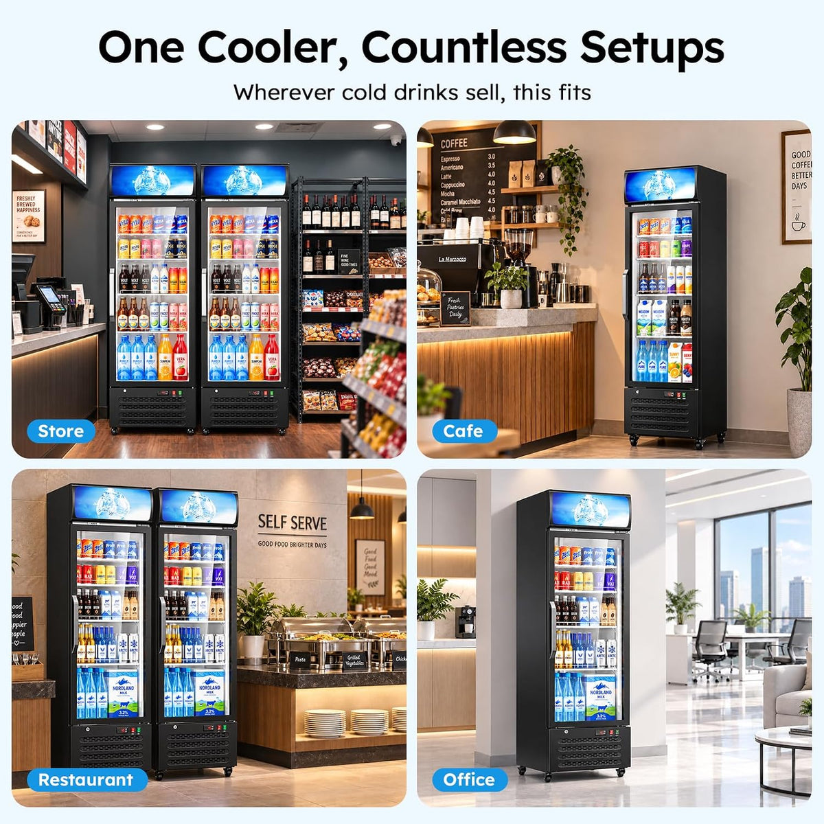 Commercial Refrigerators, 14.8 Cu.Ft Beverage Fridge with Glass Door