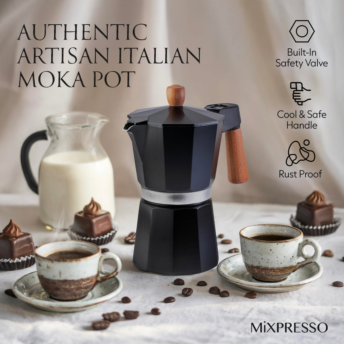 Mixpresso 3 Cup Moka Pot Stovetop Espresso Maker, Italian Cuban Coffee Pot