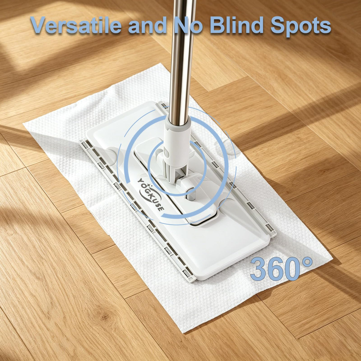 Pawnexa Mop,Clamp Mop,Hands Free Multi Purpose Flat Mops with Squeegee,Multi Function Cleaning Mops for Whole House,Shark Tooth Grip for Any Cloth,Dry and Wet Use(48”Handle,6 Cloths)