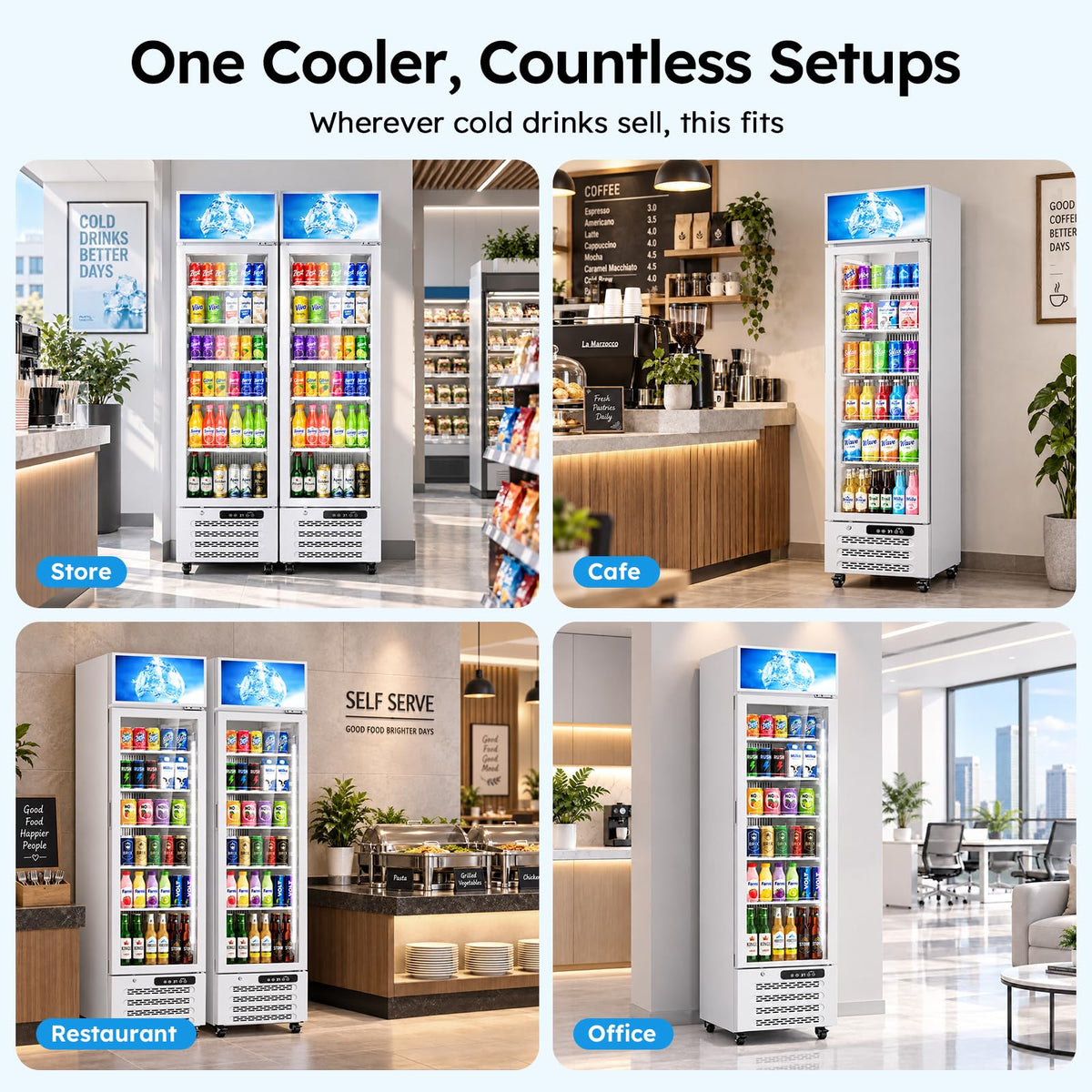 Commercial Refrigerators, 14.8 Cu.Ft Beverage Fridge with Glass Door