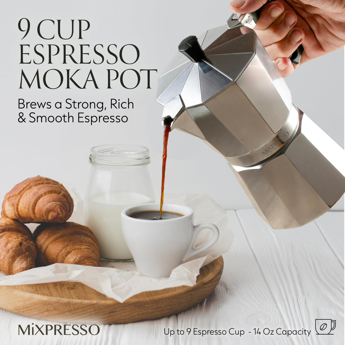 Mixpresso 3 Cup Moka Pot Stovetop Espresso Maker, Italian Cuban Coffee Pot